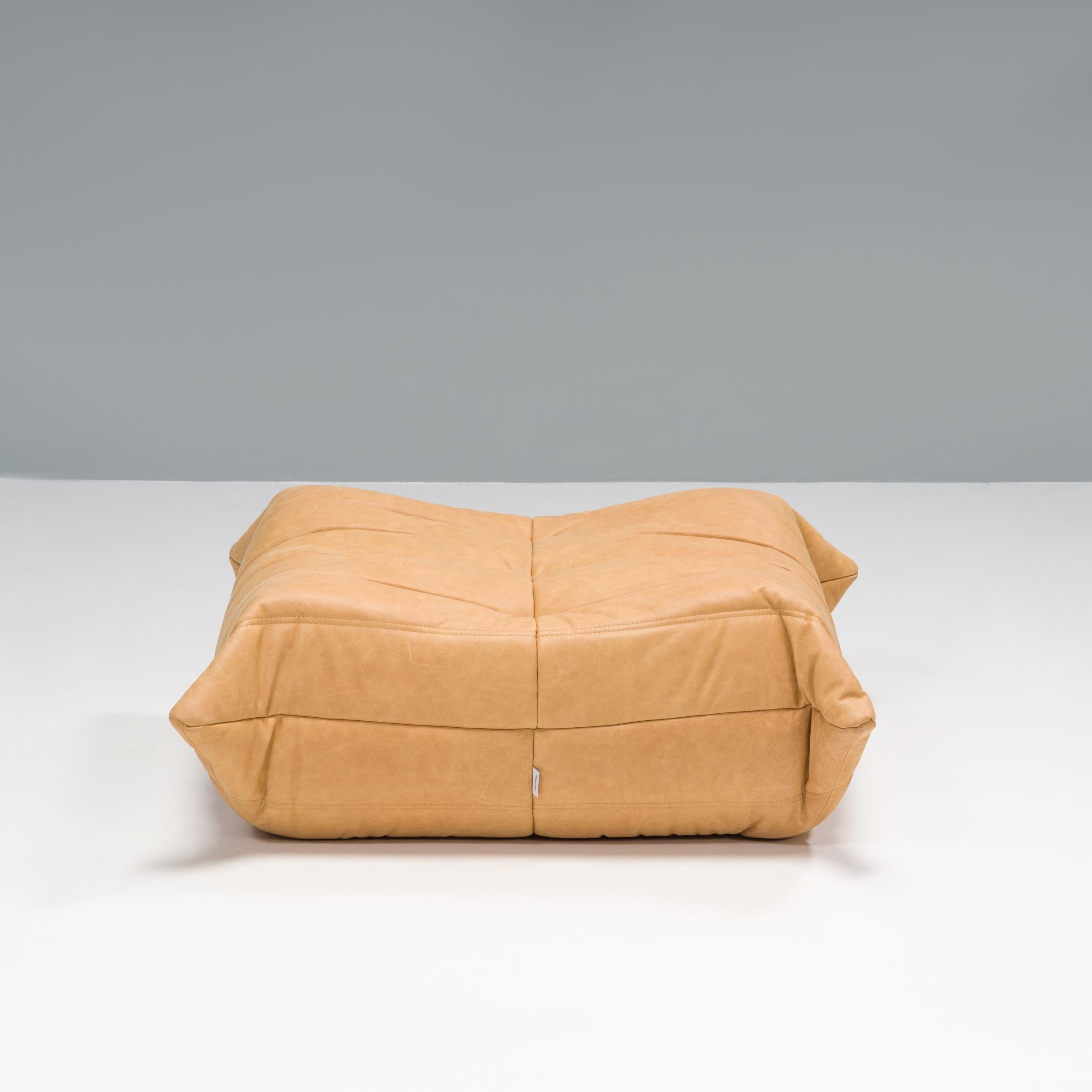 Ligne Roset Togo Camel Leather Armchair and Footstool by Michel Ducaroy 4