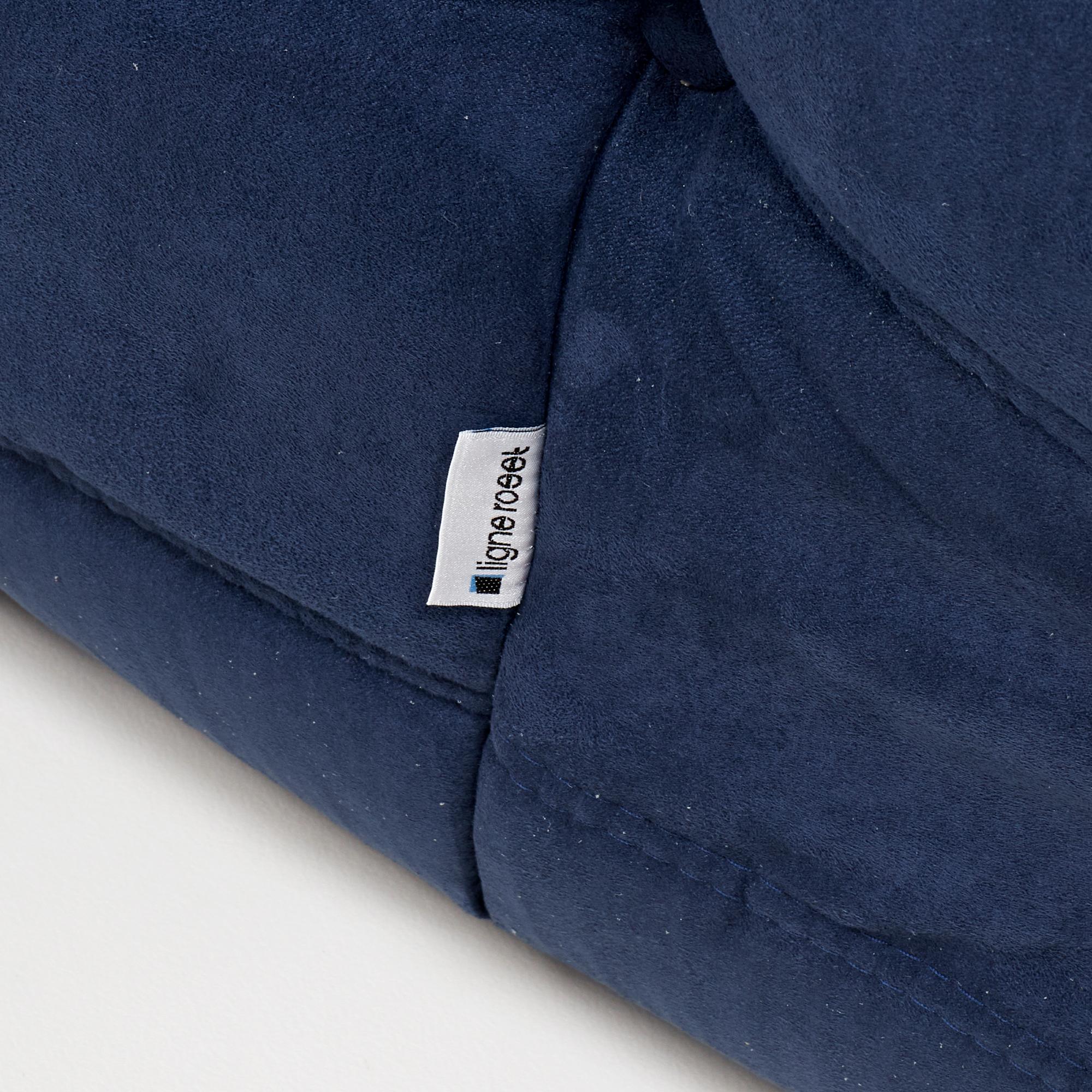 French Ligne Roset Togo Dark Blue Armchair and Footstool by Michel Ducaroy, Set of 2