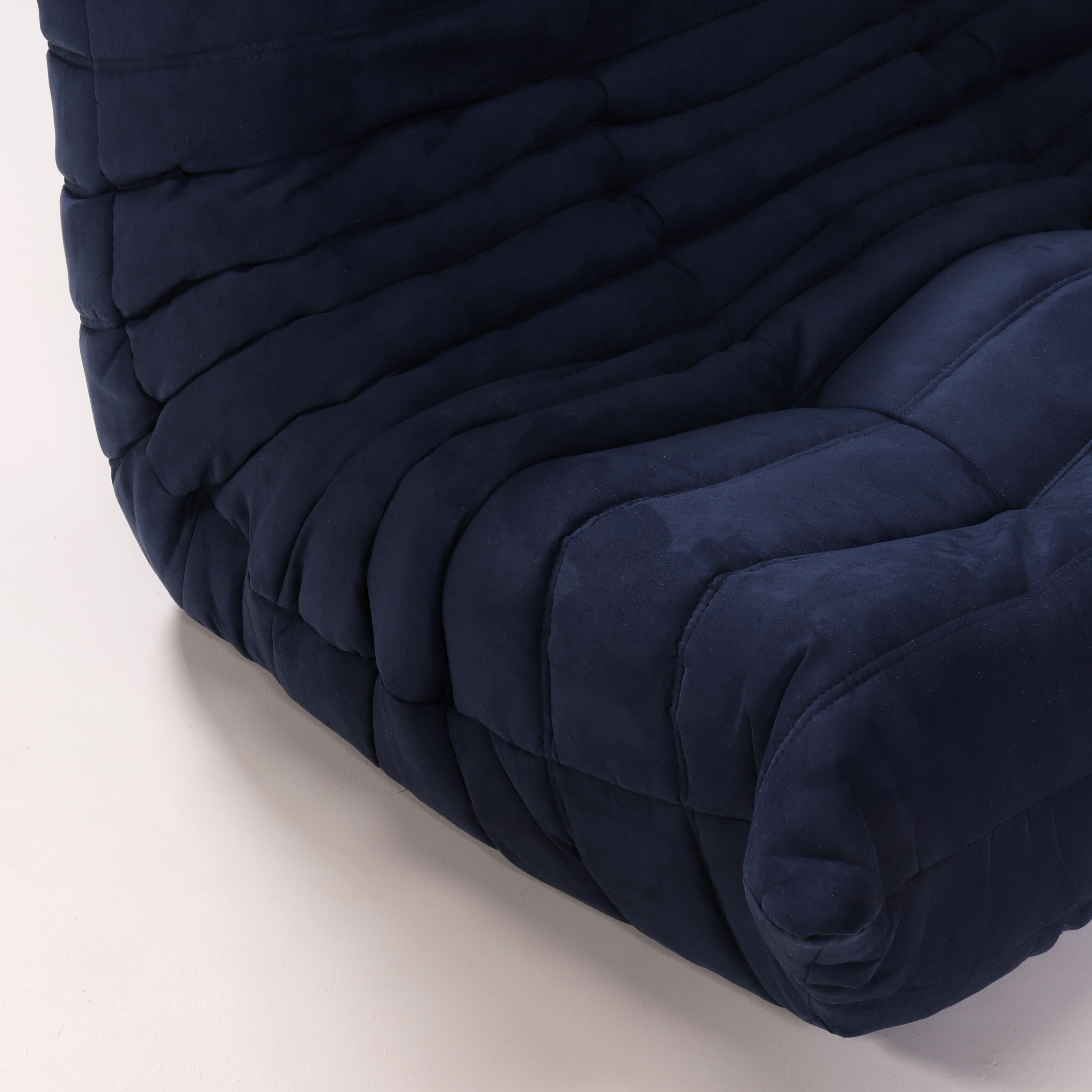 Ligne Roset Togo Dark Blue Armchair and Footstool by Michel Ducaroy, Set of 2 1