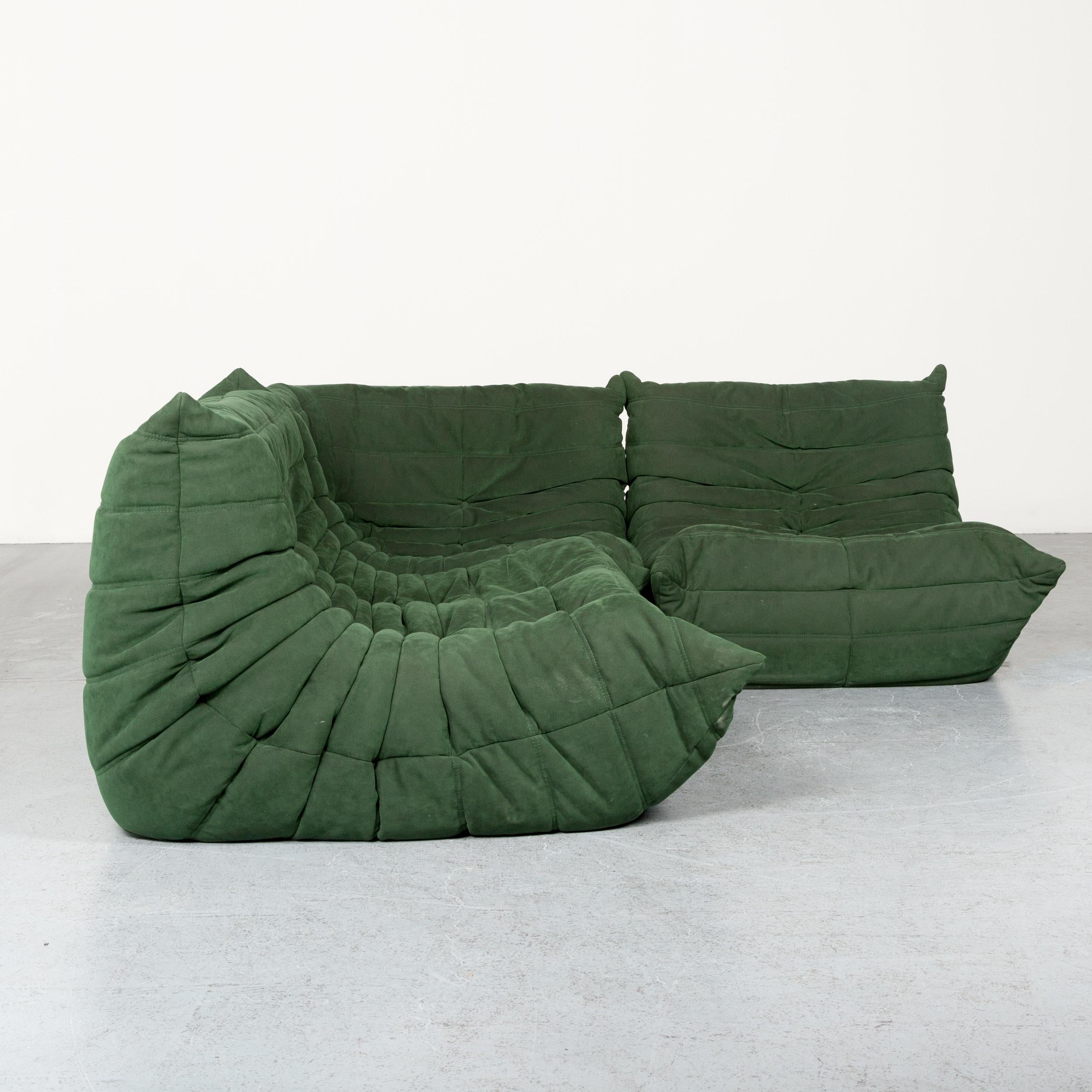 Ligne Roset Togo Designer Corner Sofa Green Alcantara Two-Seat Retro Couch 2