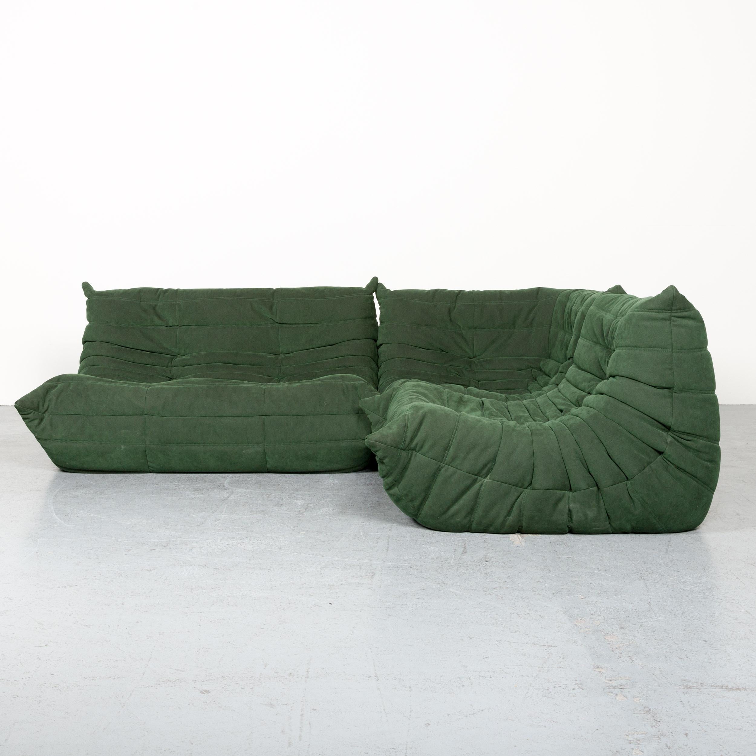 Ligne Roset Togo Designer Corner Sofa Green Alcantara Two-Seat Retro Couch 3