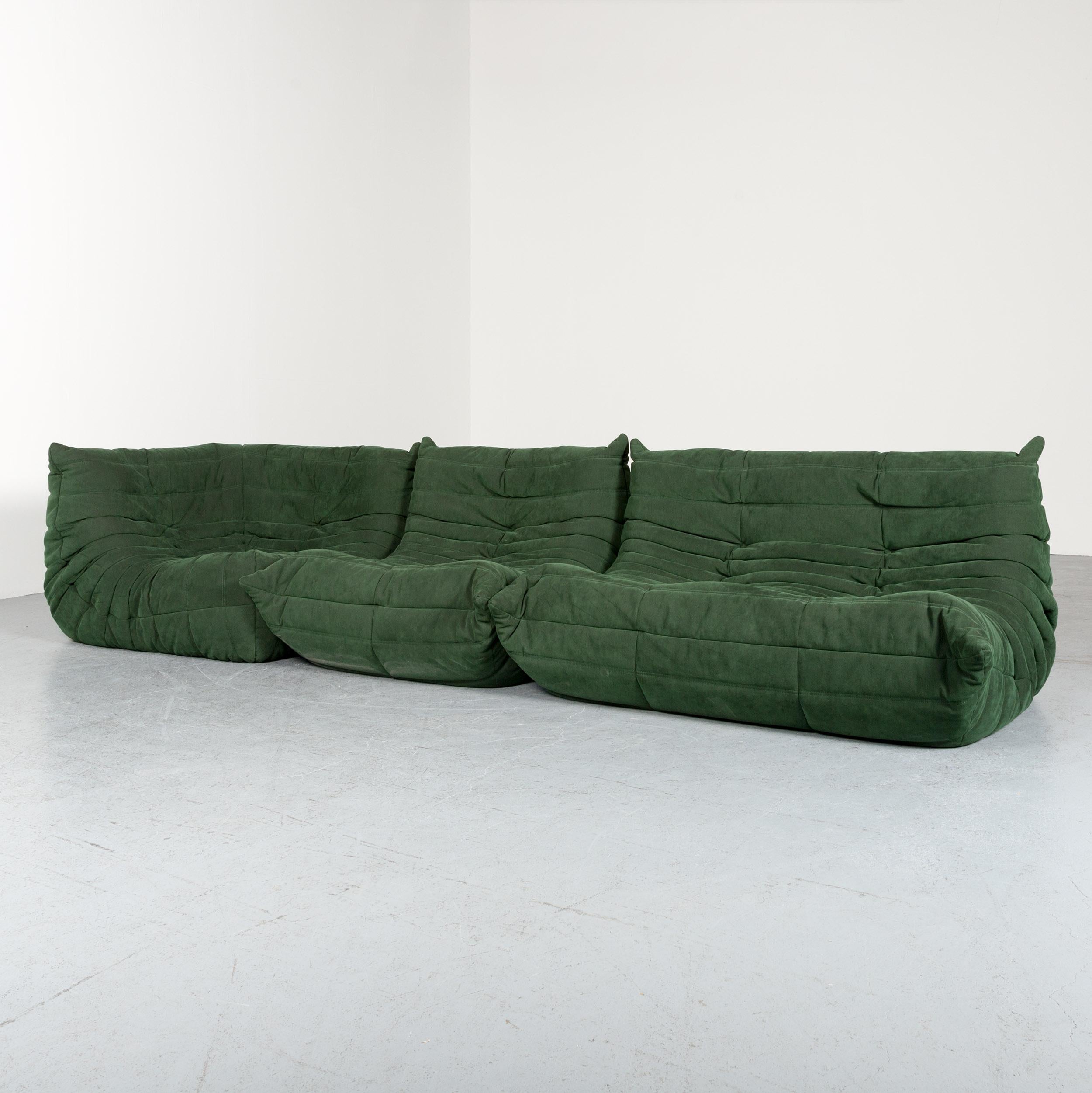 Ligne Roset Togo designer corner sofa green Alcantara two-seat retro couch.