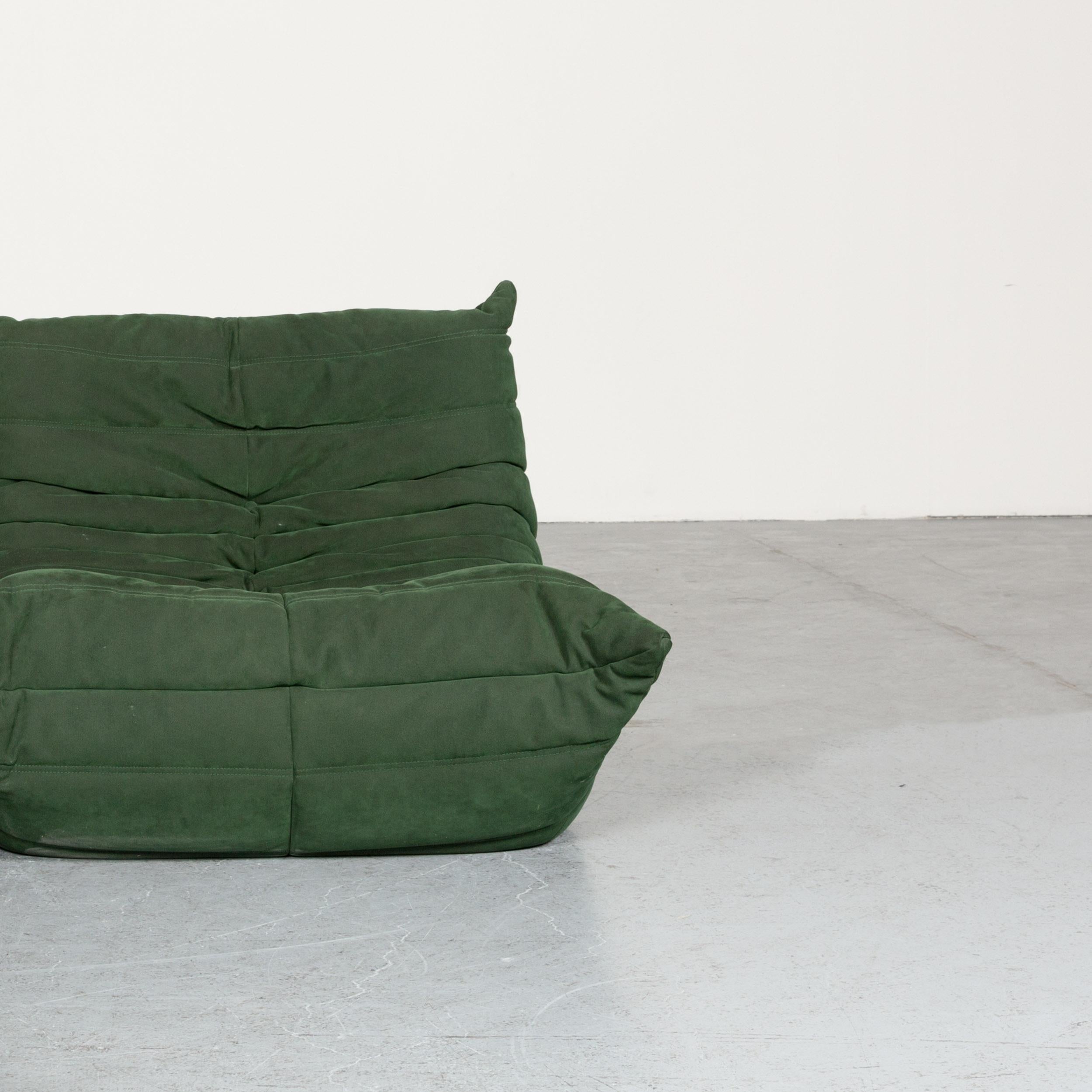 French Ligne Roset Togo Designer Corner Sofa Green Alcantara Two-Seat Retro Couch