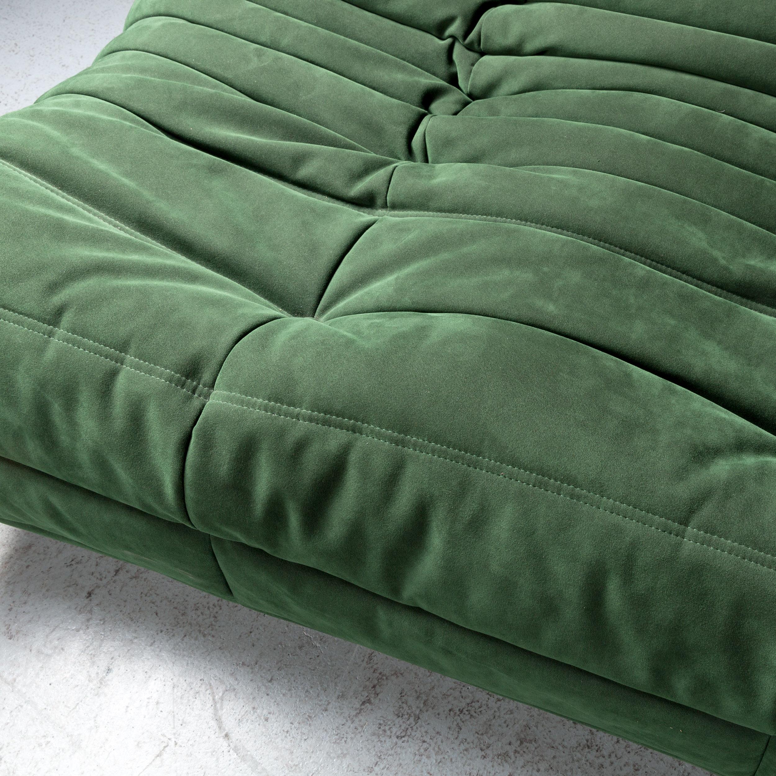 Contemporary Ligne Roset Togo Designer Corner Sofa Green Alcantara Two-Seat Retro Couch