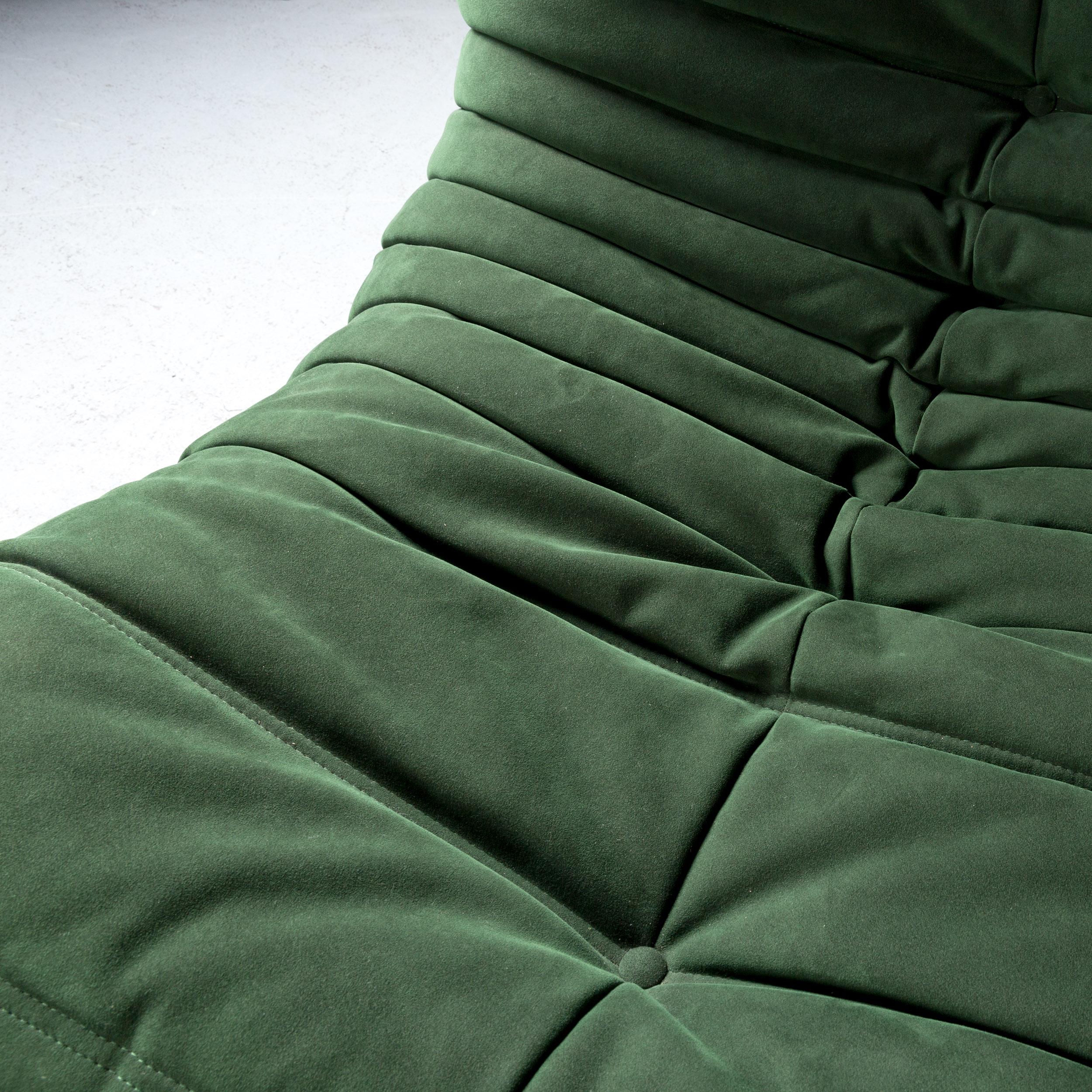 Fabric Ligne Roset Togo Designer Corner Sofa Green Alcantara Two-Seat Retro Couch