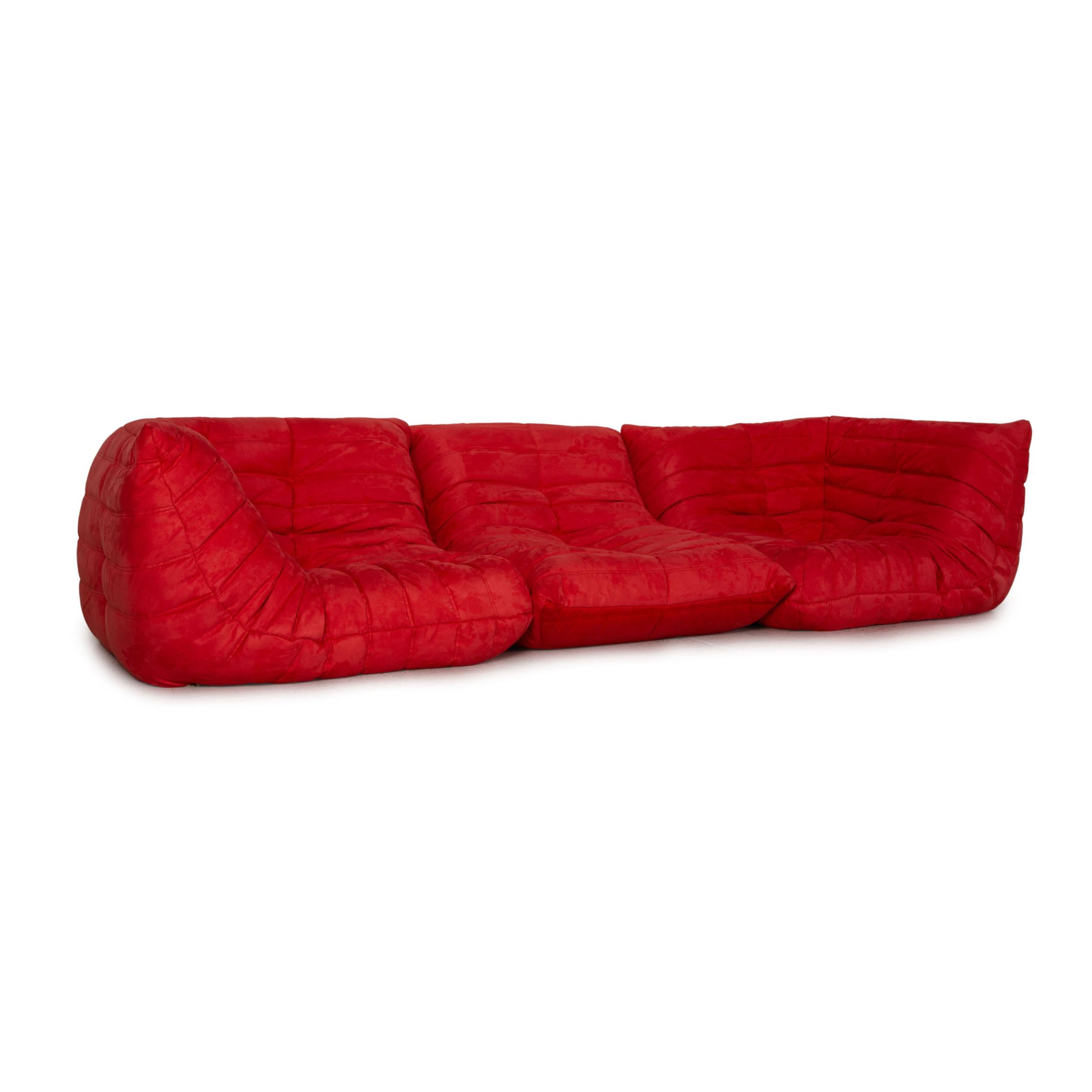 Ligne Roset Togo Fabric Sofa Red Three-Seater Couch at 1stDibs