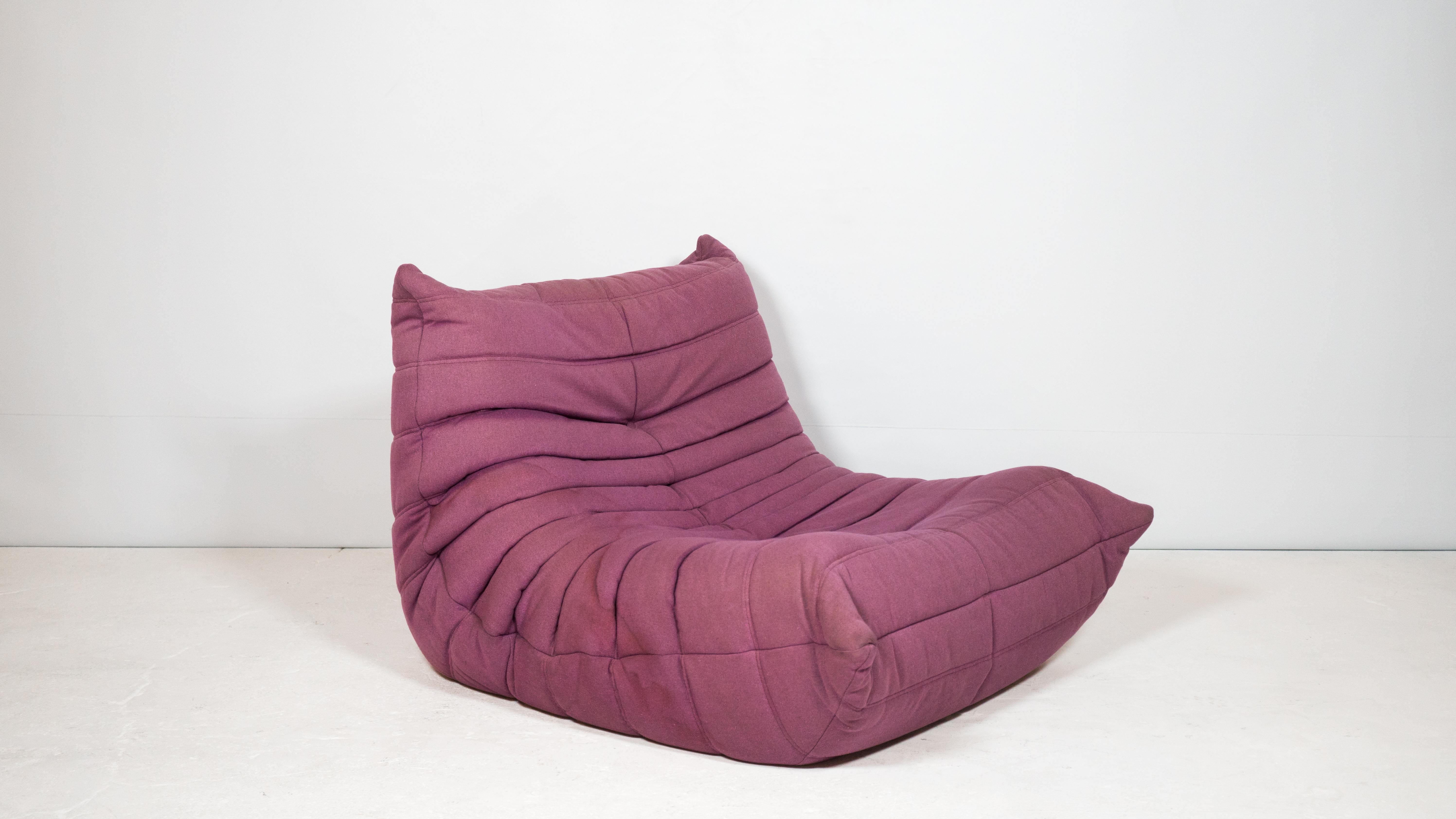 Fabric Ligne Roset Togo Fireside Chair in Purple by Michel Ducaroy