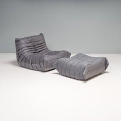 Ligne Roset Sillón y reposapiés Togo Gris de Michel Ducaroy, set de 2