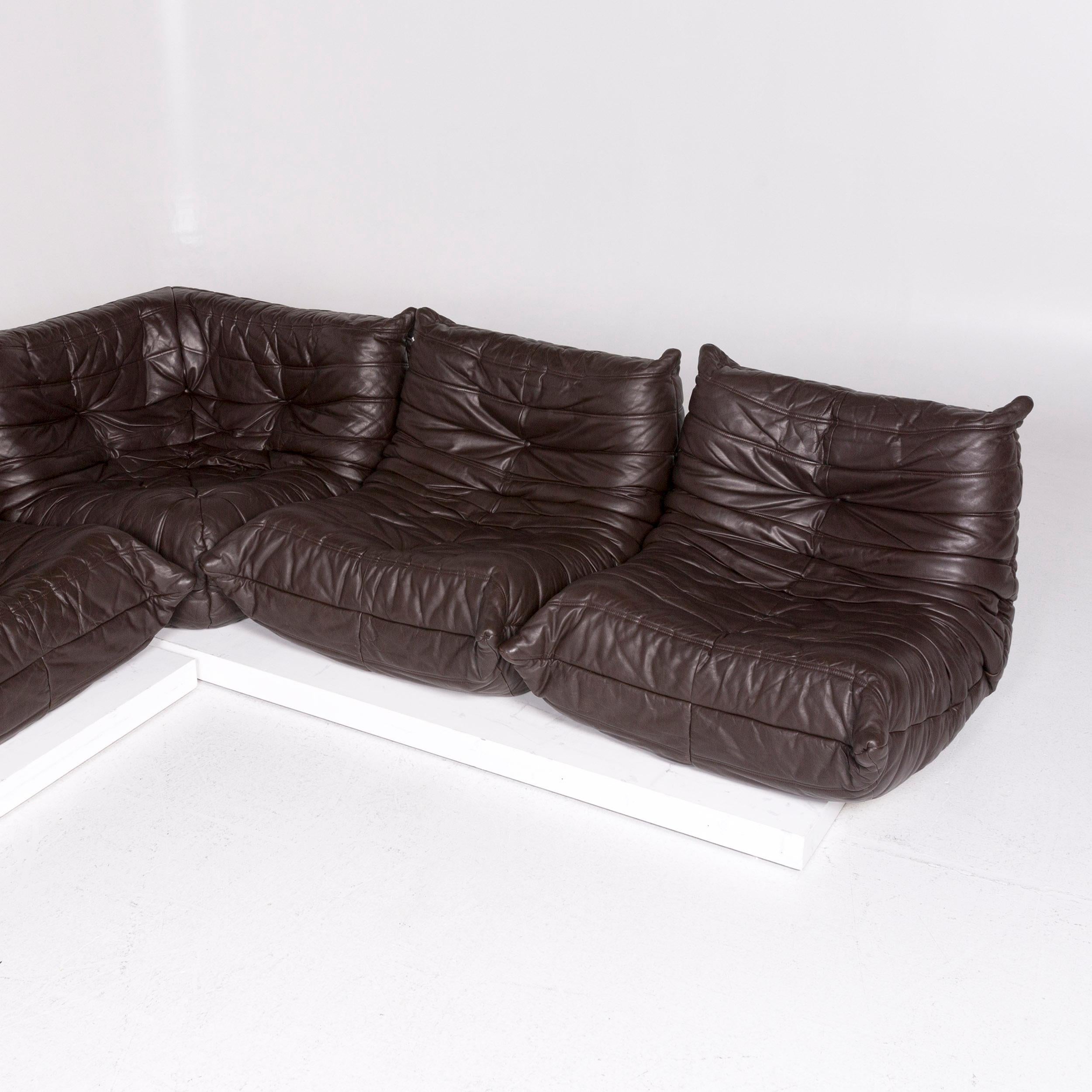 Ligne Roset Togo Leather Corner Sofa Incl. Footstool Brown Dark Brown Sofa 3