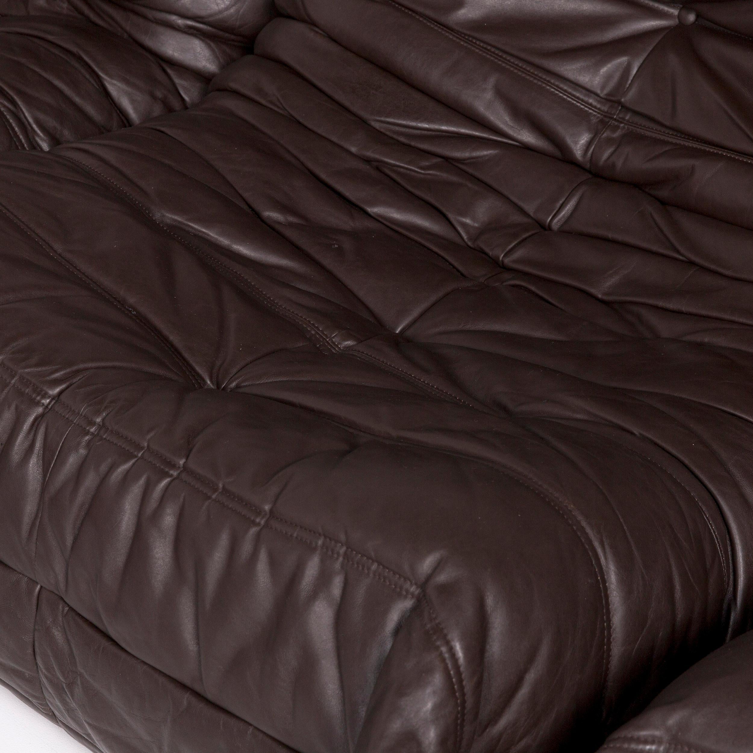 Modern Ligne Roset Togo Leather Corner Sofa Incl. Footstool Brown Dark Brown Sofa