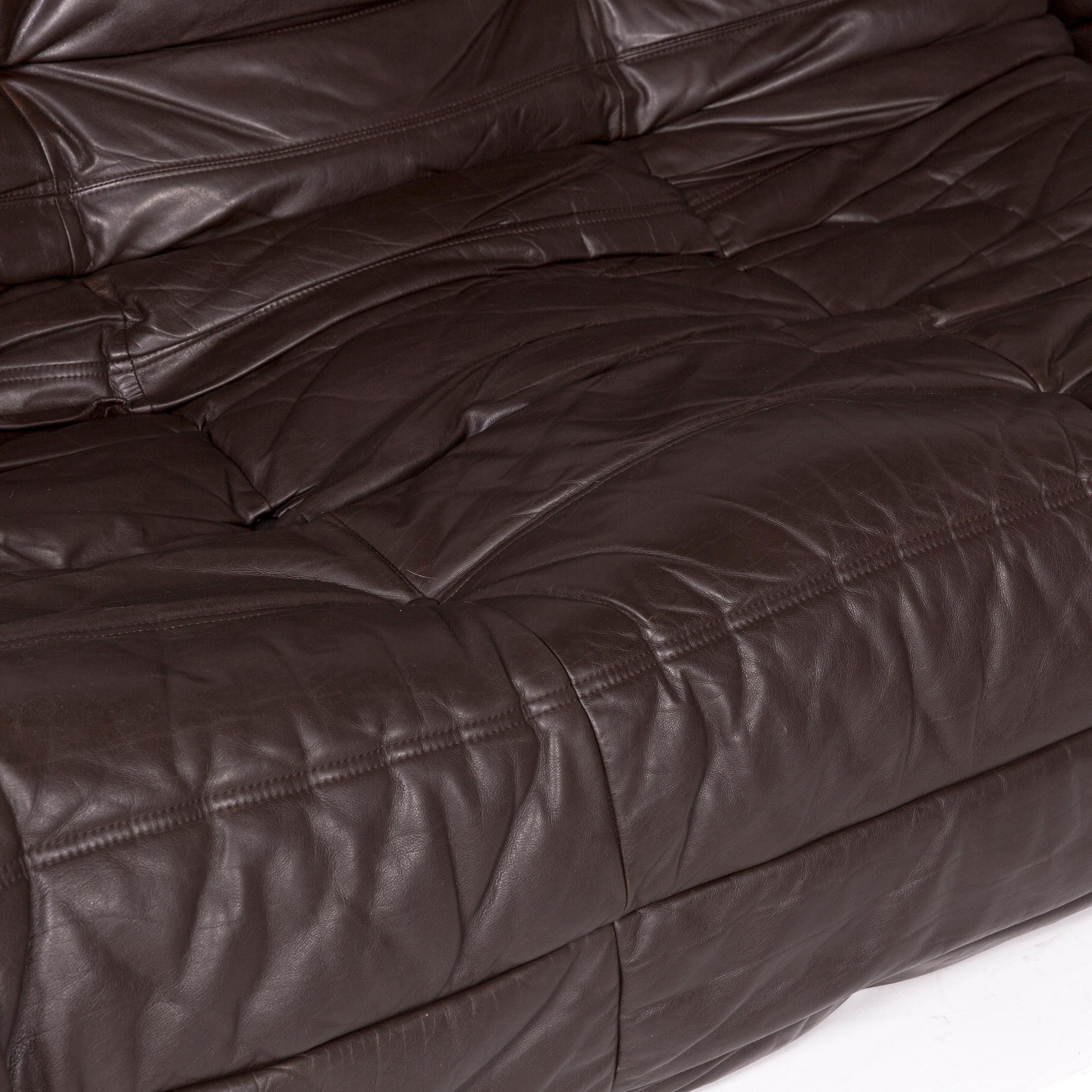French Ligne Roset Togo Leather Corner Sofa Incl. Footstool Brown Dark Brown Sofa