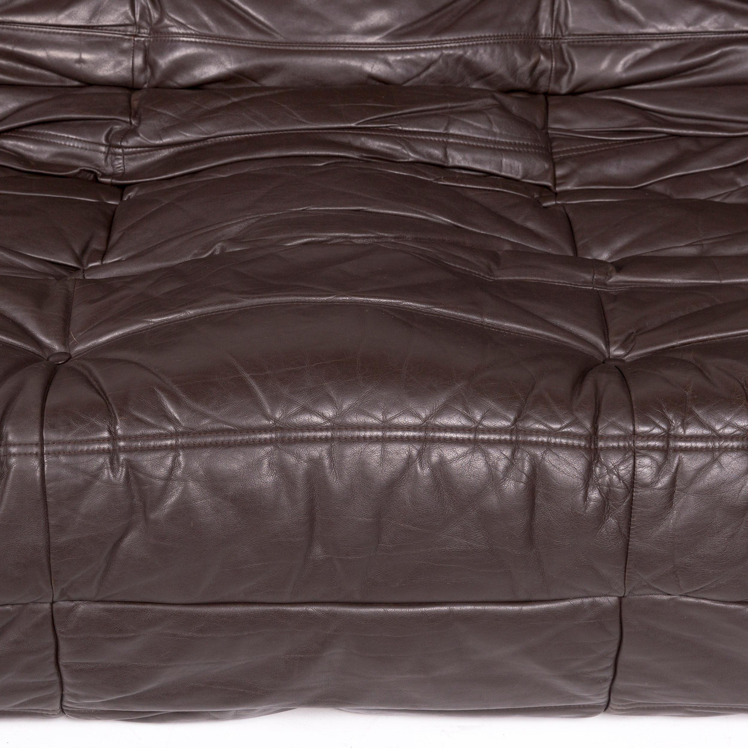Ligne Roset Togo Leather Corner Sofa Incl. Footstool Brown Dark Brown Sofa In Good Condition In Cologne, DE
