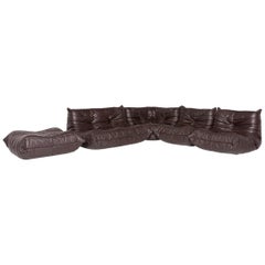 Ligne Roset Togo Leather Corner Sofa Incl. Footstool Brown Dark Brown Sofa