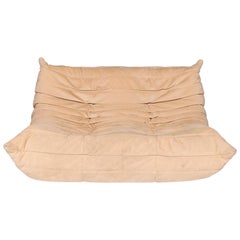 Ligne Roset Togo Leather Sofa Beige Two-Seat Couch