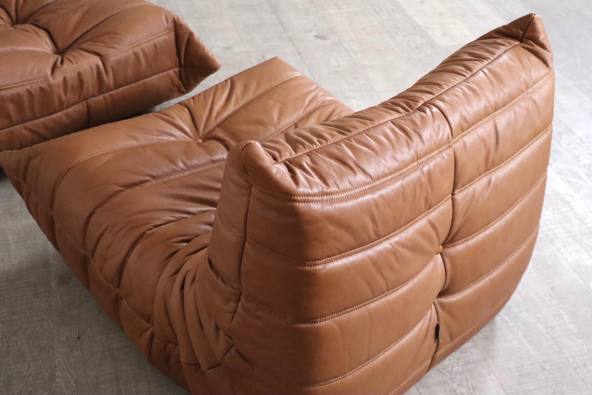 Ligne Roset Togo Lounge Chair With Ottoman In Cognac Leather By Michel Ducaroy 2