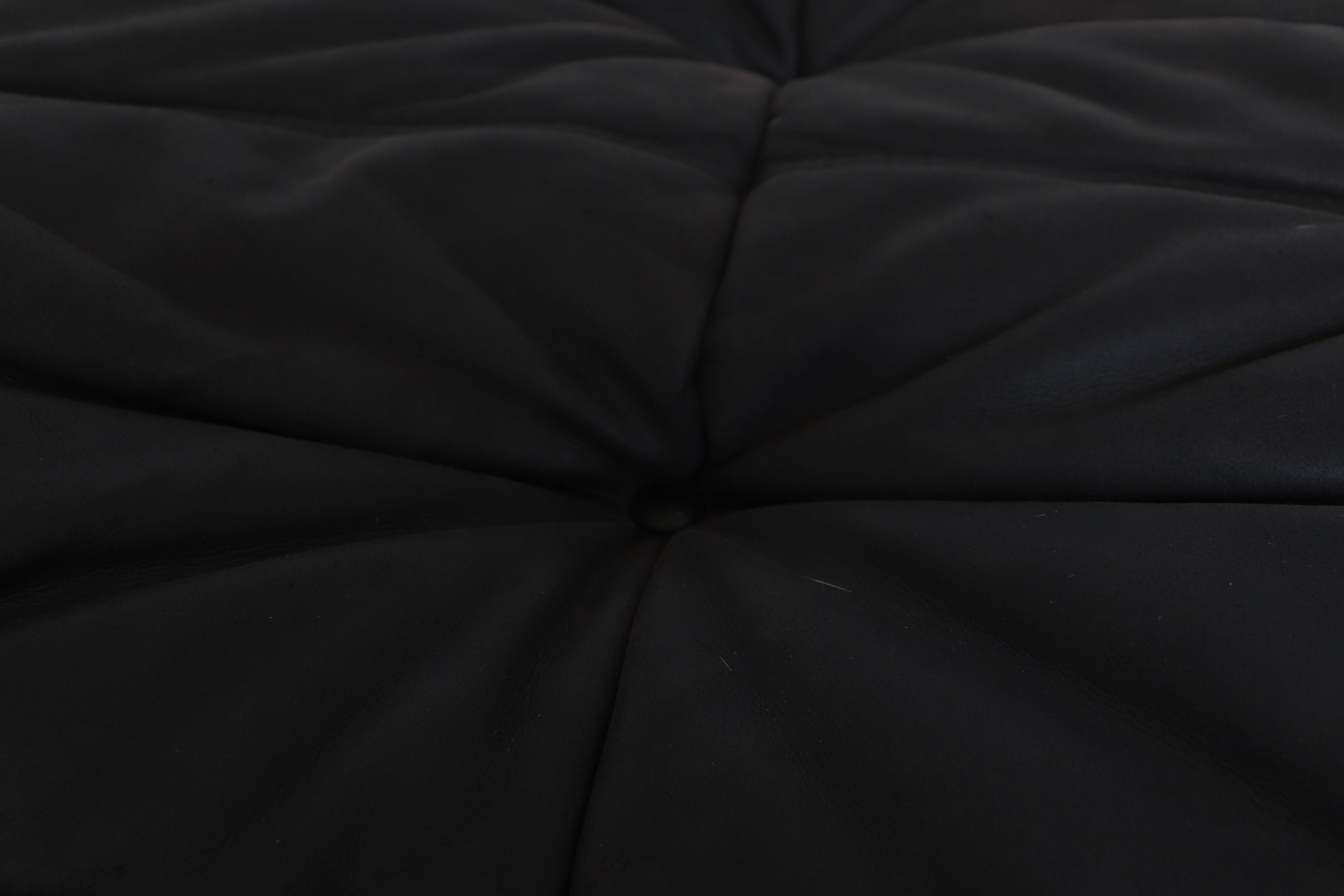 Ligne Roset 'TOGO' Matte Black Leather 3-Seater Sofa with Ottoman 11