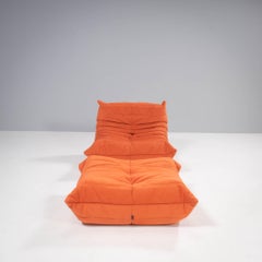 Sessel und Fußhocker aus Ligne Roset Togo Orange von Michel Ducaroy, 2er-Set