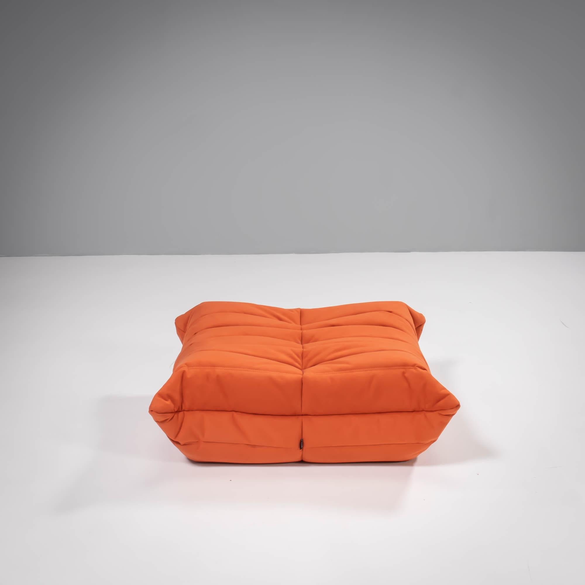 Ligne Roset Togo Orange Armchair and Footstool by Michel Ducaroy, Set of 2 In Good Condition In London, GB
