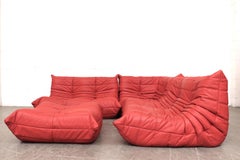 Ligne Roset 'TOGO' Red Leather Corner Sectional Sofa with Ottoman