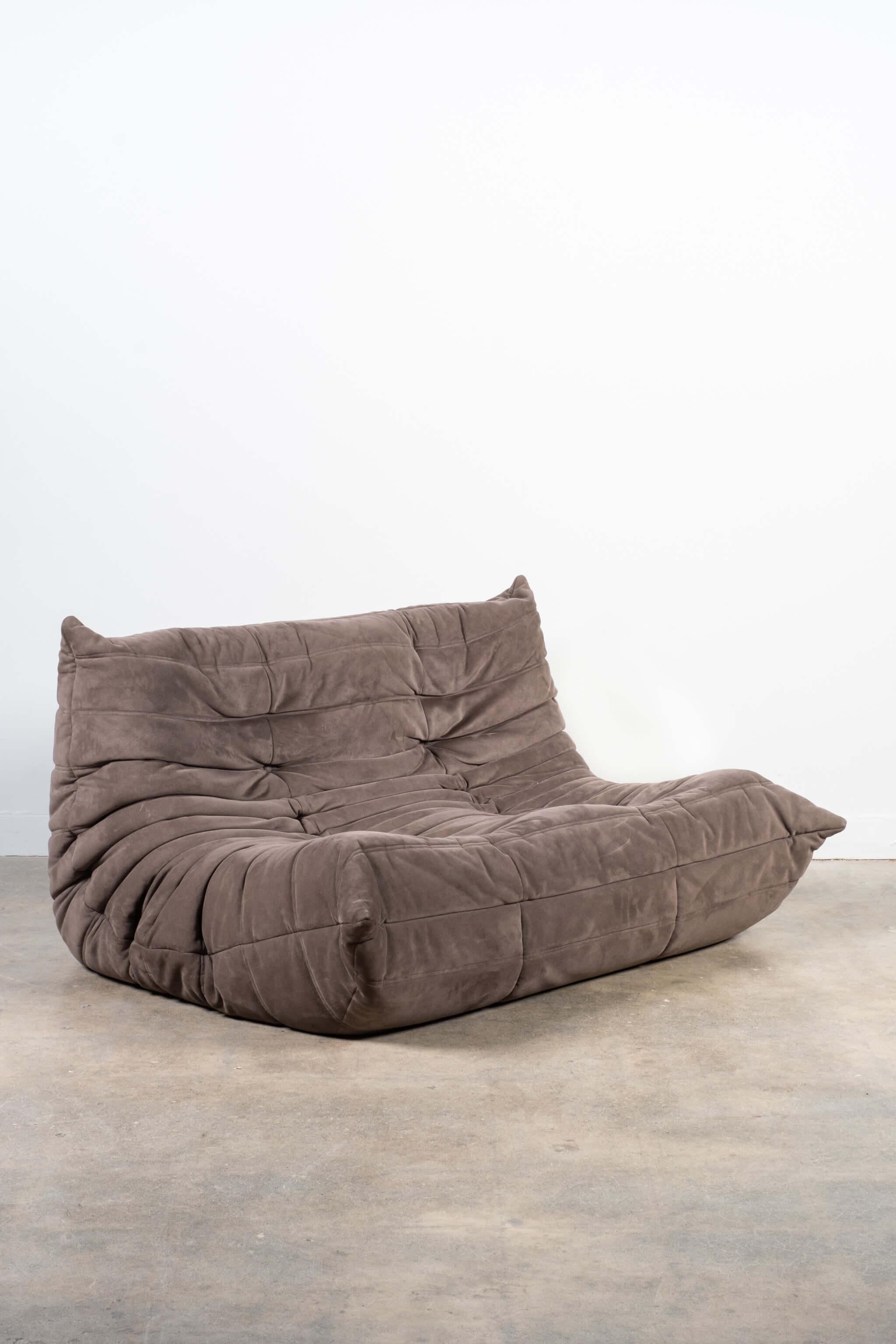 Ligne Roset Togo, Set of 3 in Alcantara Grey Suede by Michel Ducaroy. In Good Condition For Sale In Toronto, CA
