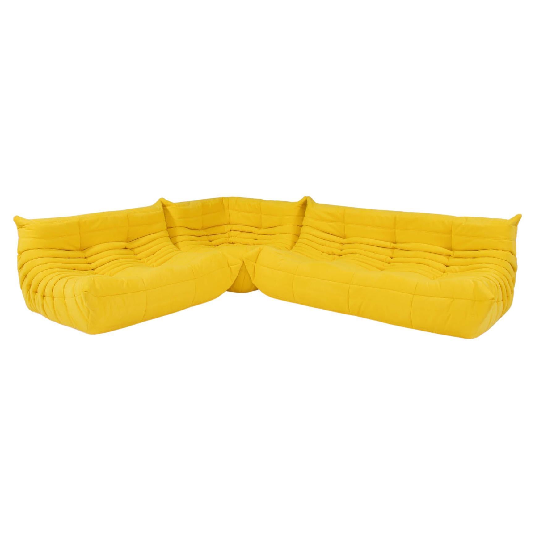 Ligne Roset Togo Sofa by Michel Ducaroy in Yellow, Set of 3