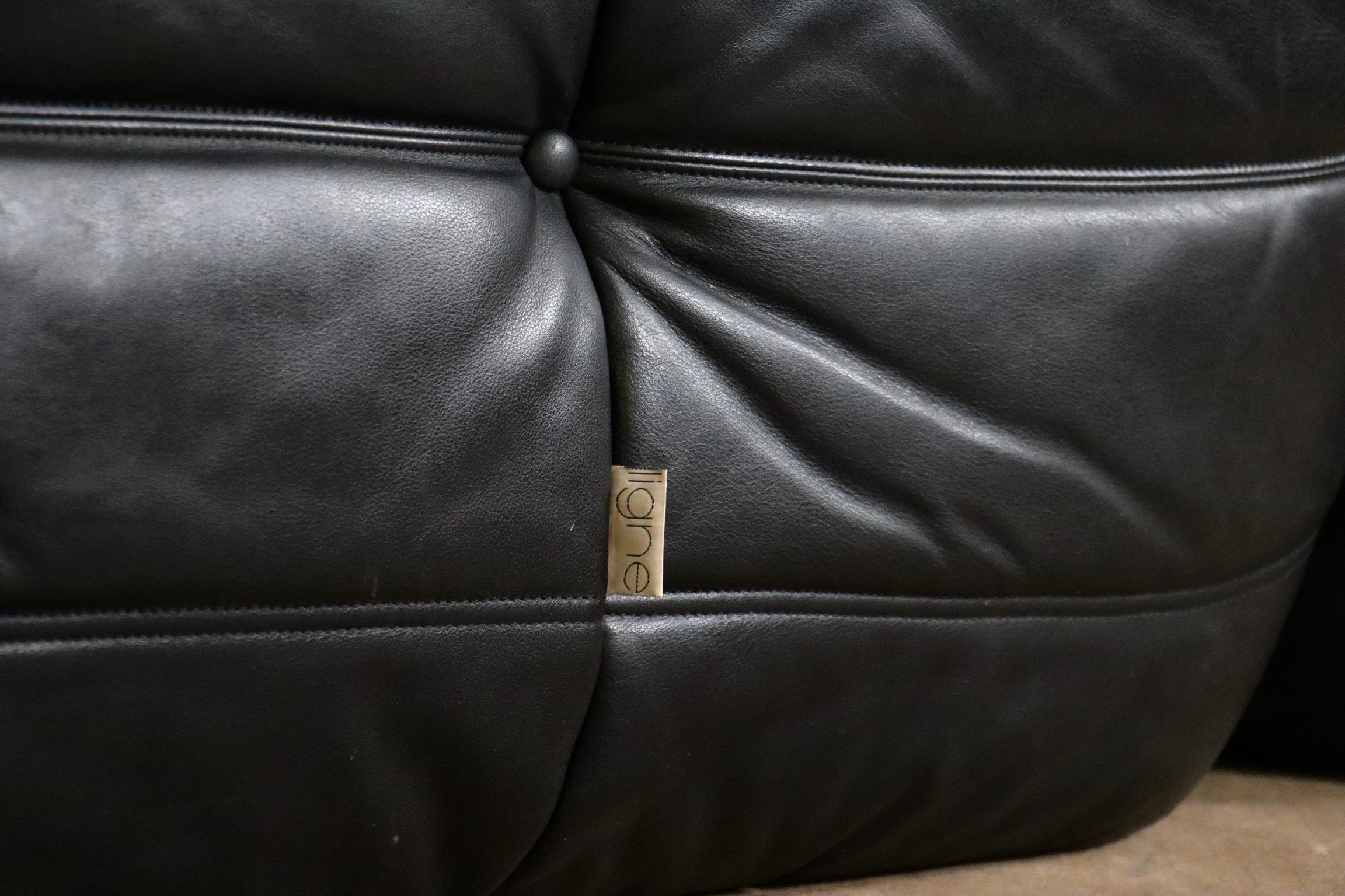 Ligne Roset Togo Sofa Set in Black Leather by Michel Ducaroy, Original 1988 For Sale 6