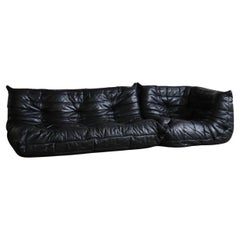 Ligne Roset Togo Sofa Set in Black Leather by Michel Ducaroy, Original 1988