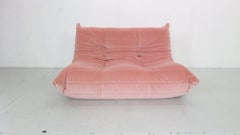 Ligne Roset "Togo" Sofa Upholstered in Pink Velvet Fabric, Michel Ducaroy, 1973