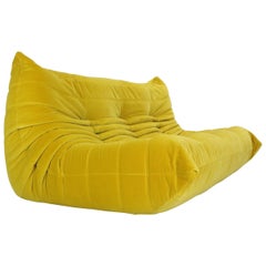 Ligne Roset "Togo" Sofa Upholstered in Yellow Velvet Fabric, Michel Ducaroy 1973