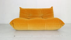 Ligne Roset "Togo" Sofa Upholstered in Yellow Velvet Fabric, Michel Ducaroy 1973