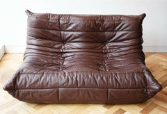 Ligne Roset Togo Two Seater Sofa Brown Leather by Michel Ducaroy