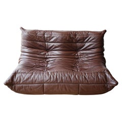 Ligne Roset Togo Two Seater Sofa Brown Leather by Michel Ducaroy