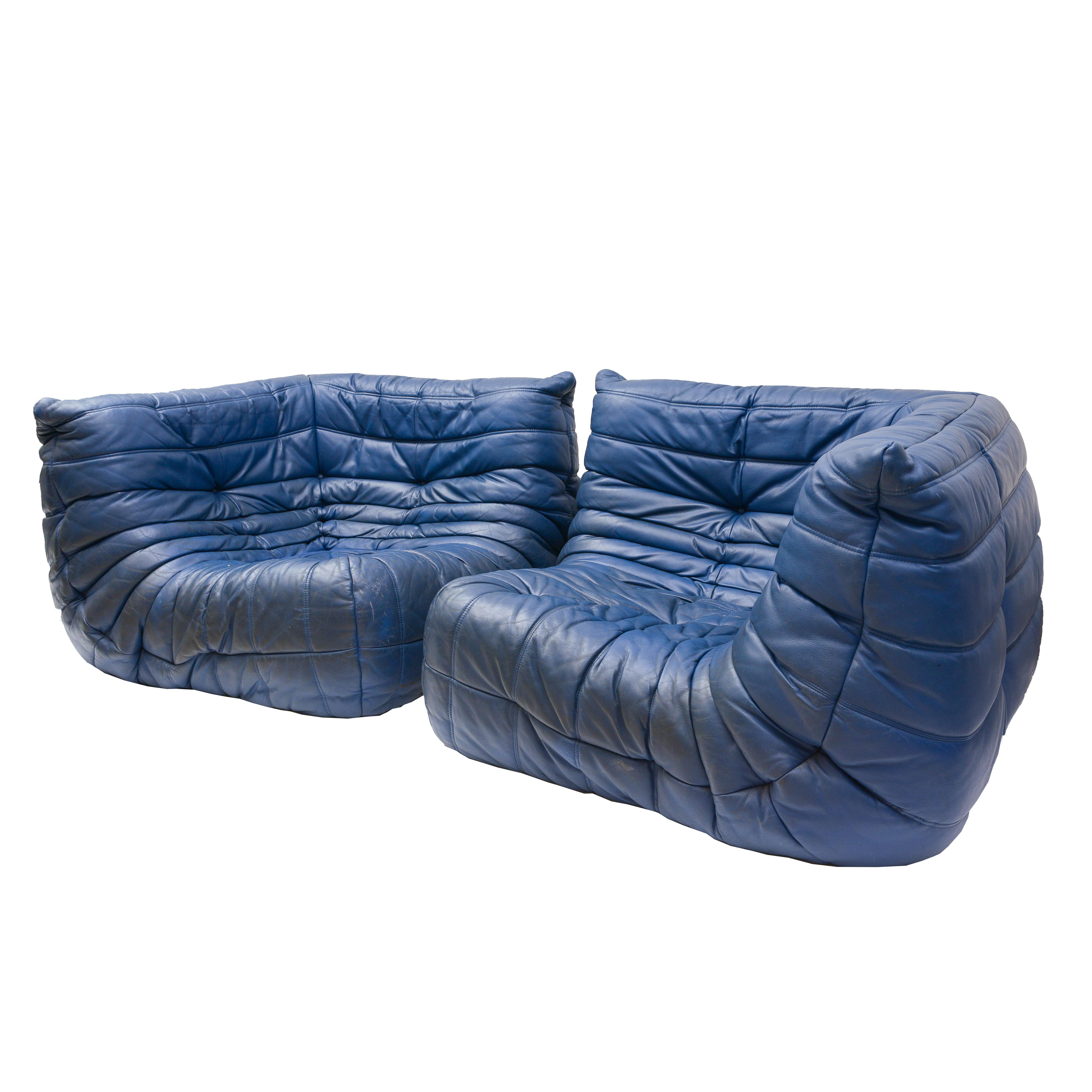 Ligne Roset Togo Vintage Pair Blue Corner Chairs at 1stDibs toga