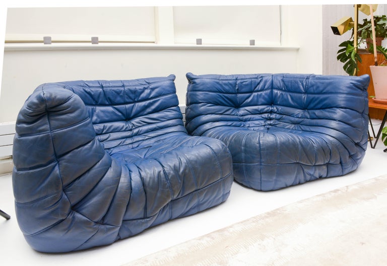 Ligne Roset Togo Vintage Pair Blue Corner Chairs at 1stDibs toga
