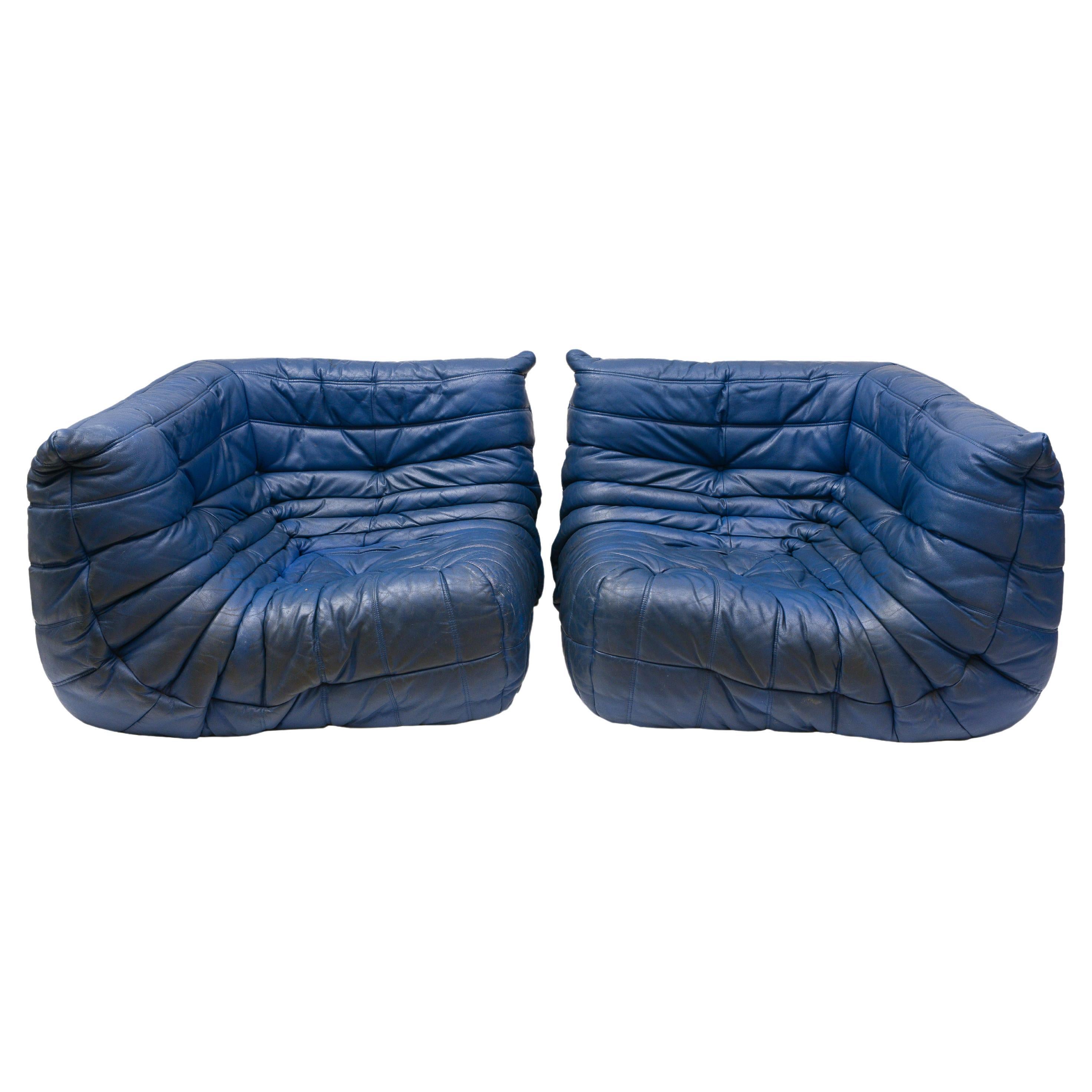 Ligne Roset Togo Vintage Pair Blue Corner Chairs at 1stDibs toga