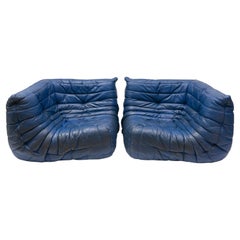 Ligne Roset Togo Vintage Pair Blue Corner Chairs