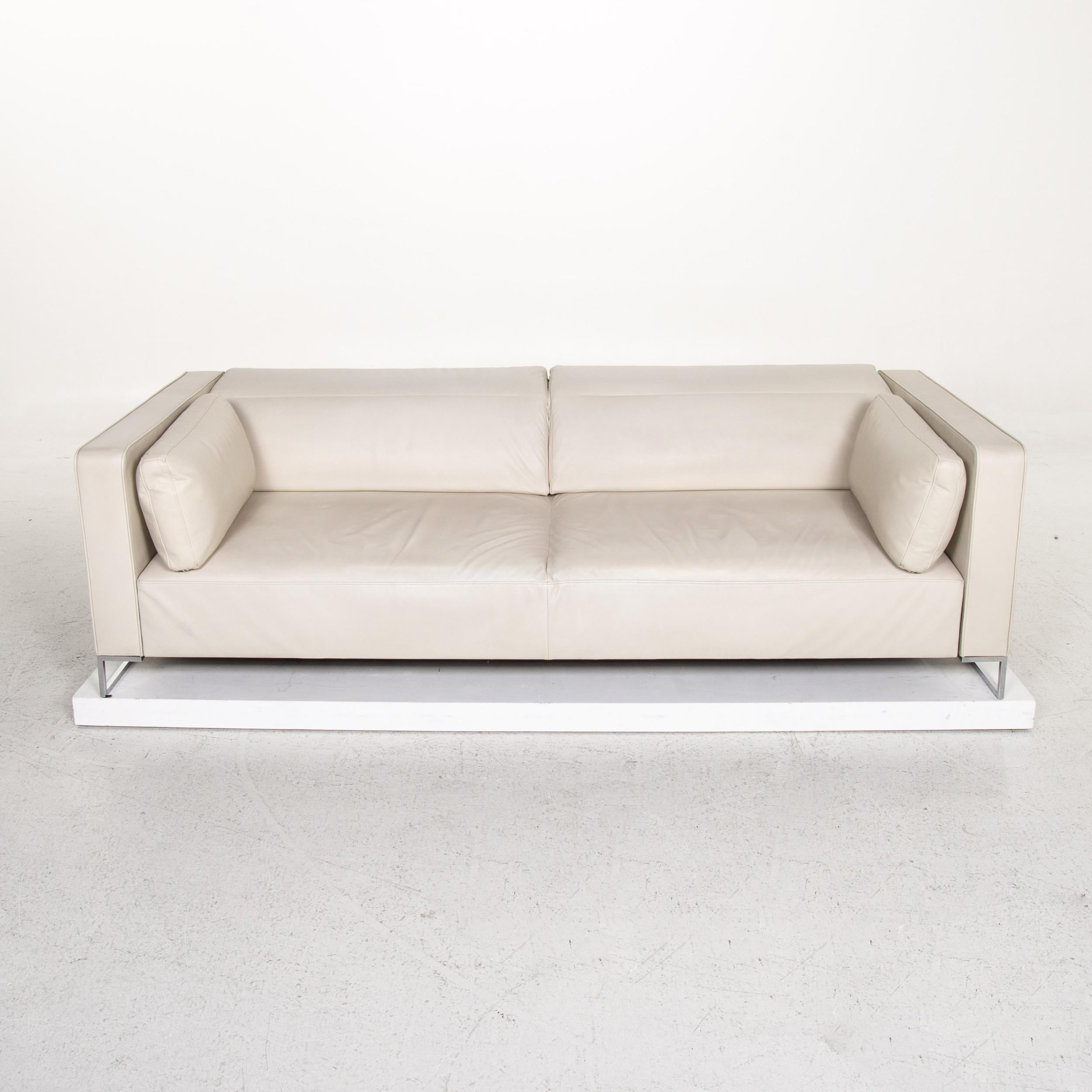 Ligne Roset Urbani Leather Sofa Cream Three-Seat Couch For Sale 1