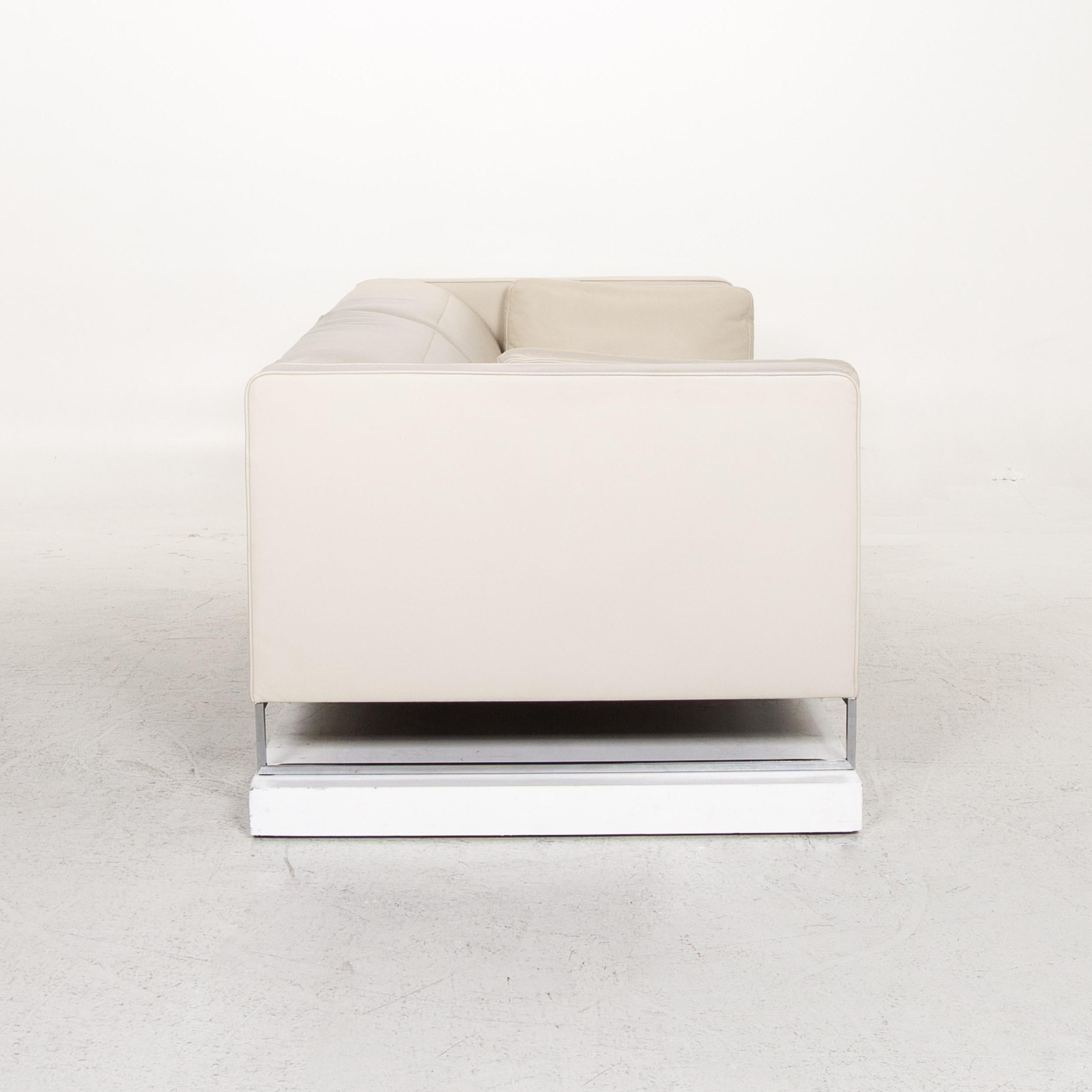 Ligne Roset Urbani Leather Sofa Cream Three-Seat Couch For Sale 2