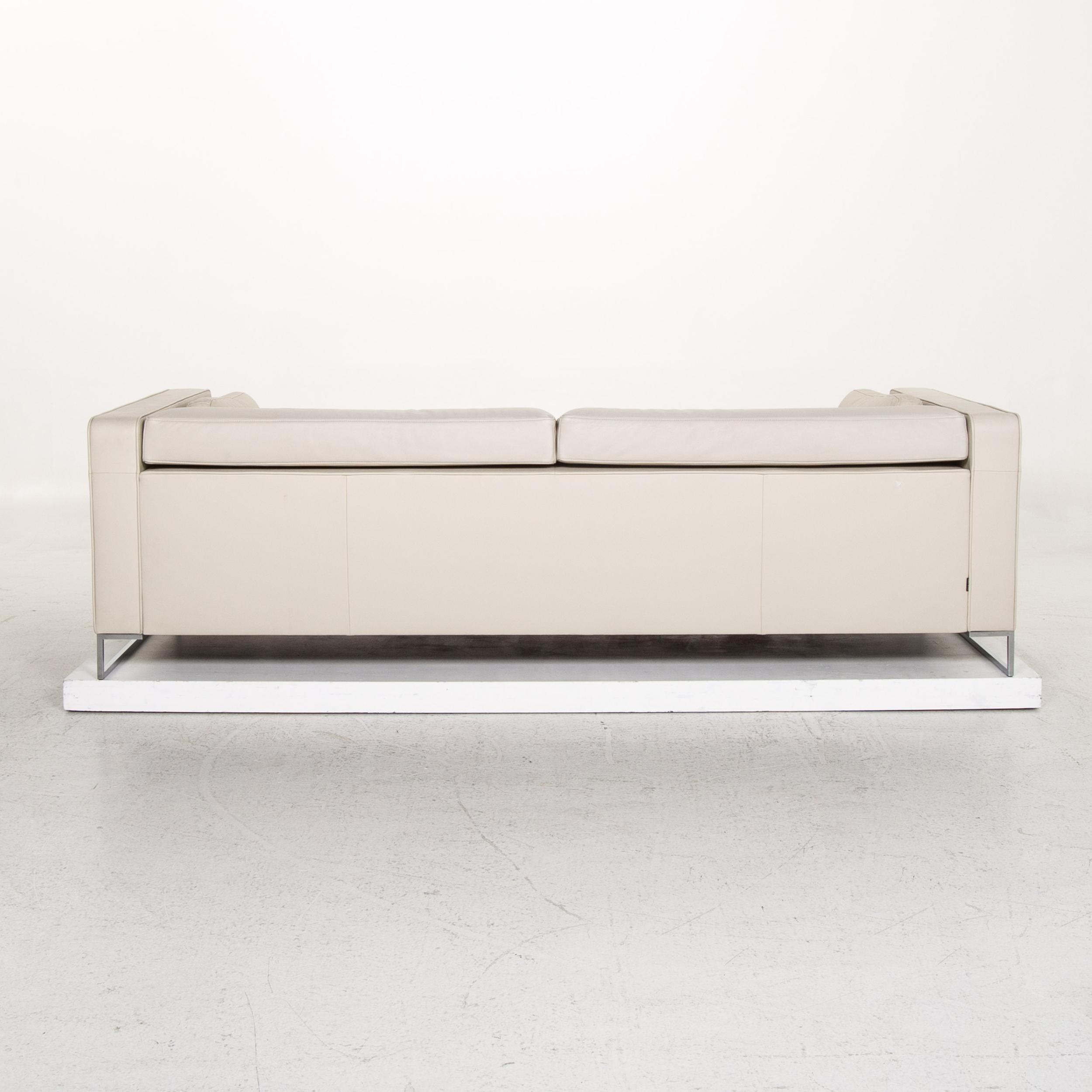 Ligne Roset Urbani Leather Sofa Cream Three-Seat Couch For Sale 3