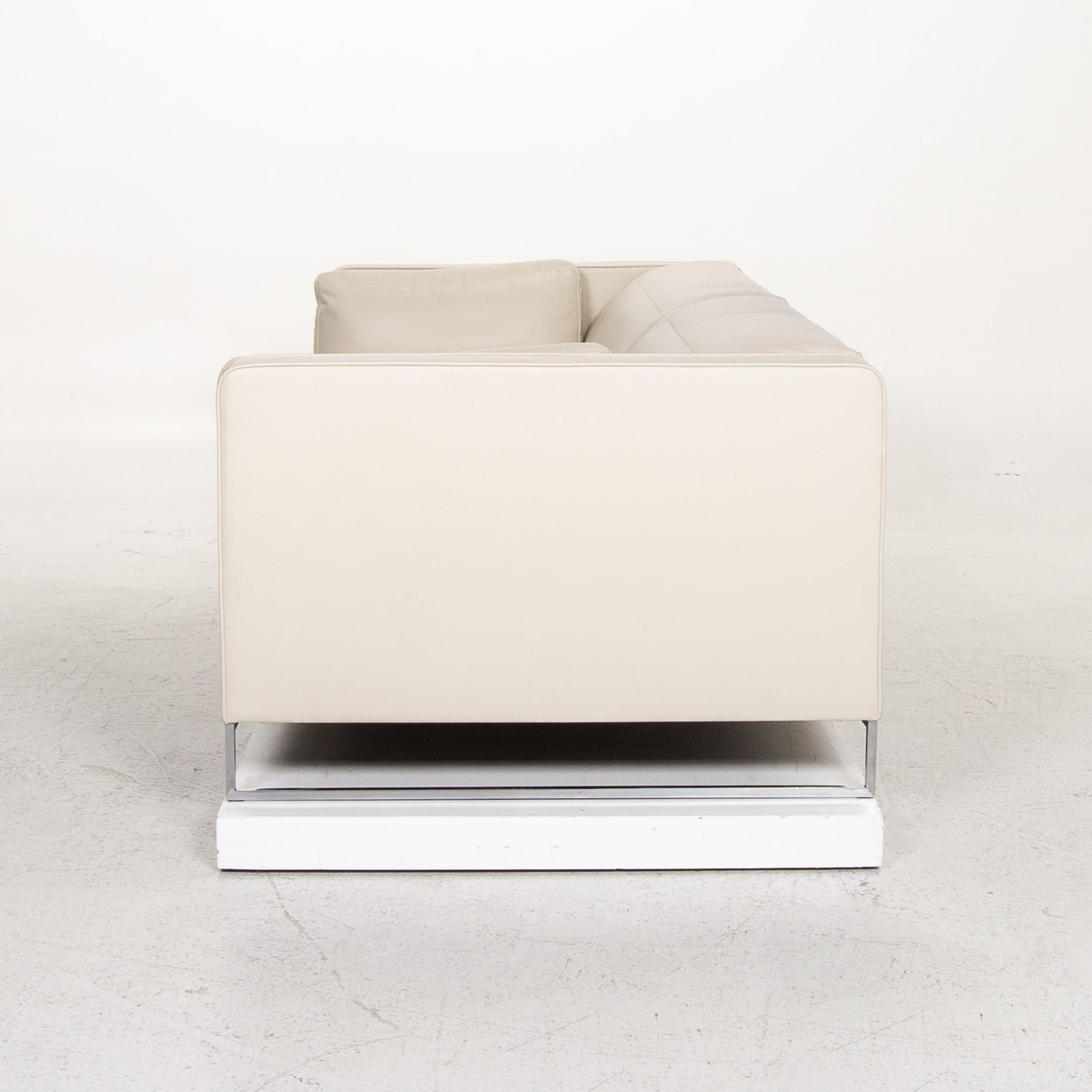 Ligne Roset Urbani Leather Sofa Cream Three-Seat Couch For Sale 4