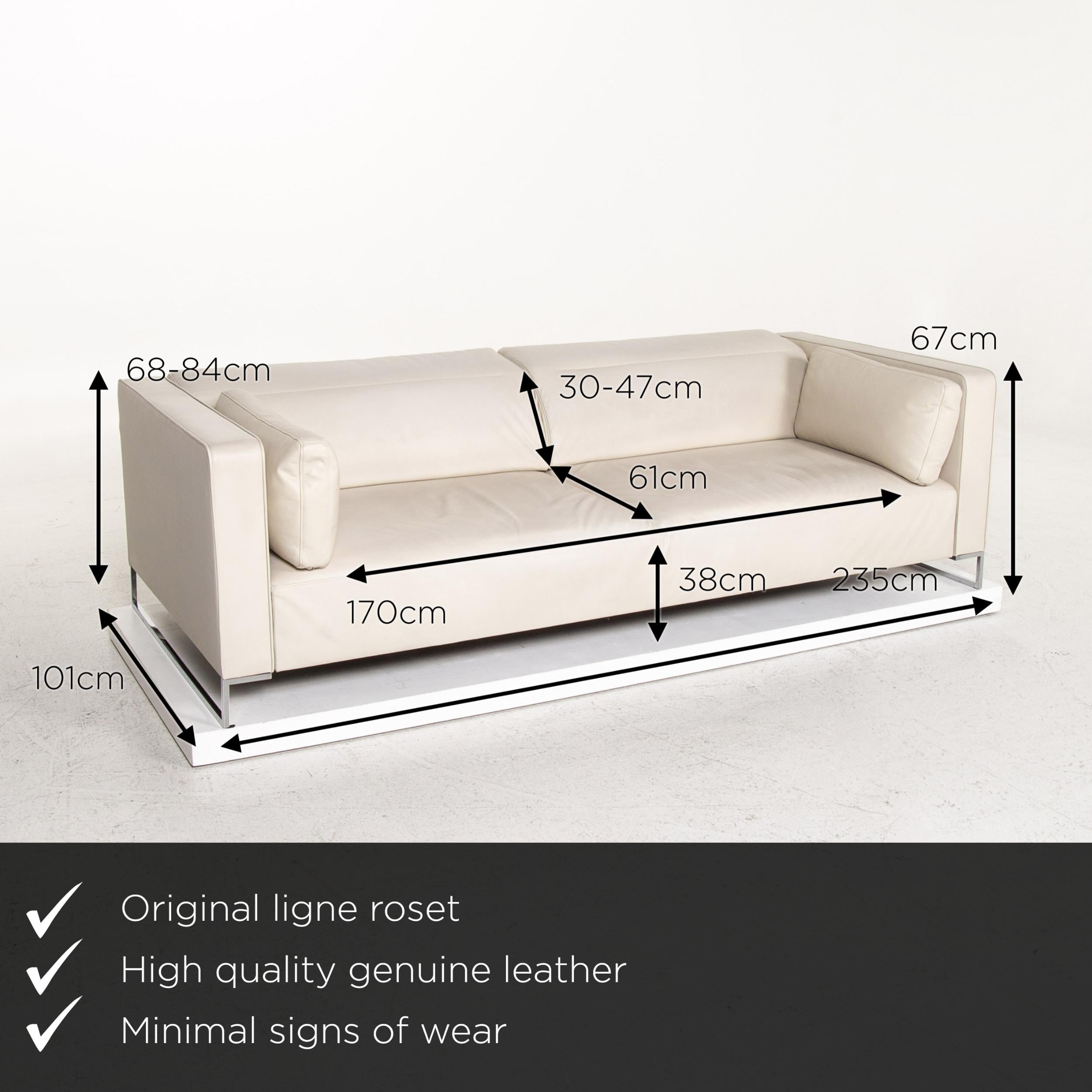 We present to you a Ligne Roset Urbani leather sofa cream three-seat couch.


 Product measurements in centimeters:
 

Depth 101
Width 235
Height 68
Seat height 38
Rest height 67
Seat depth 61
Seat width 170
Back height 30.
 