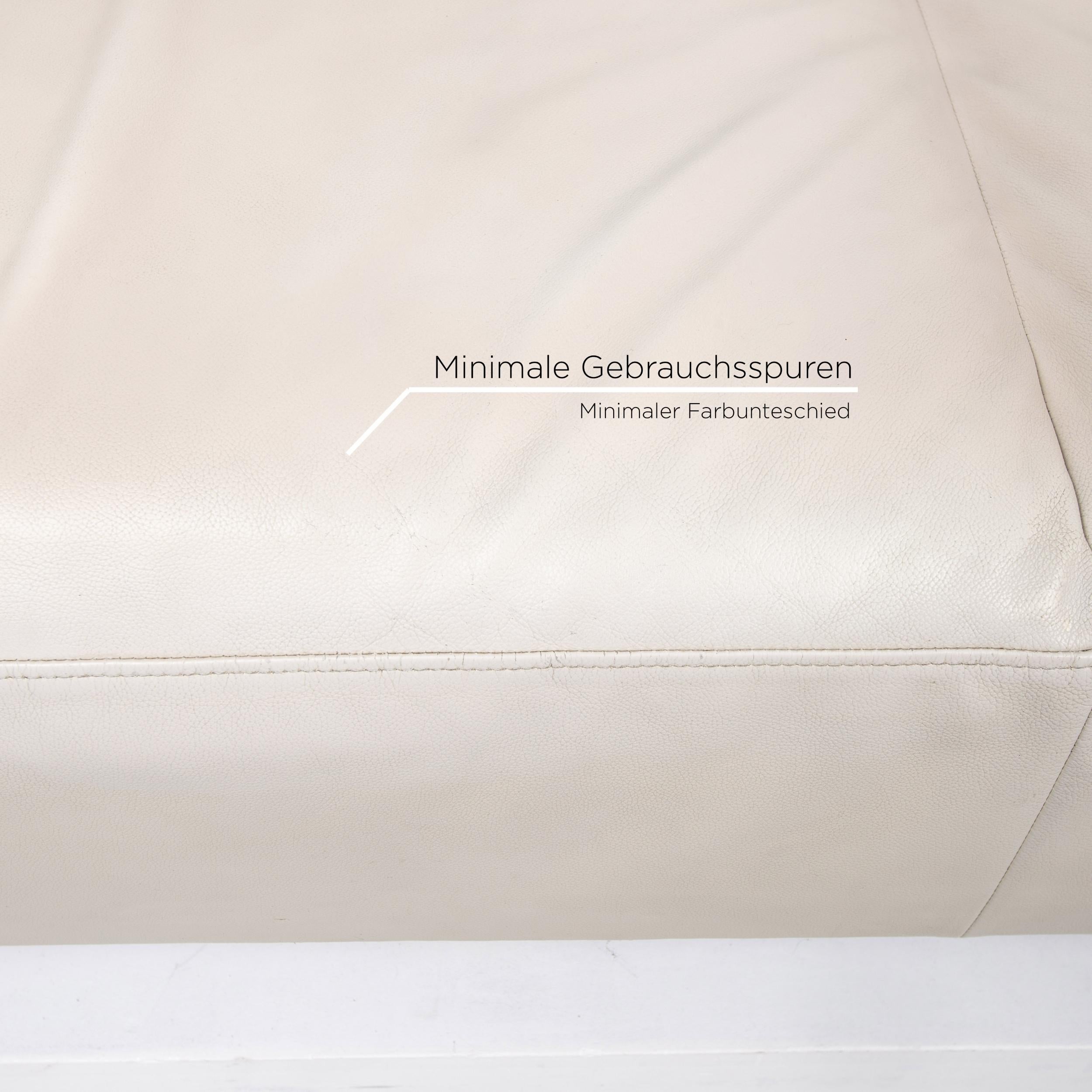 Modern Ligne Roset Urbani Leather Sofa Cream Three-Seat Couch For Sale