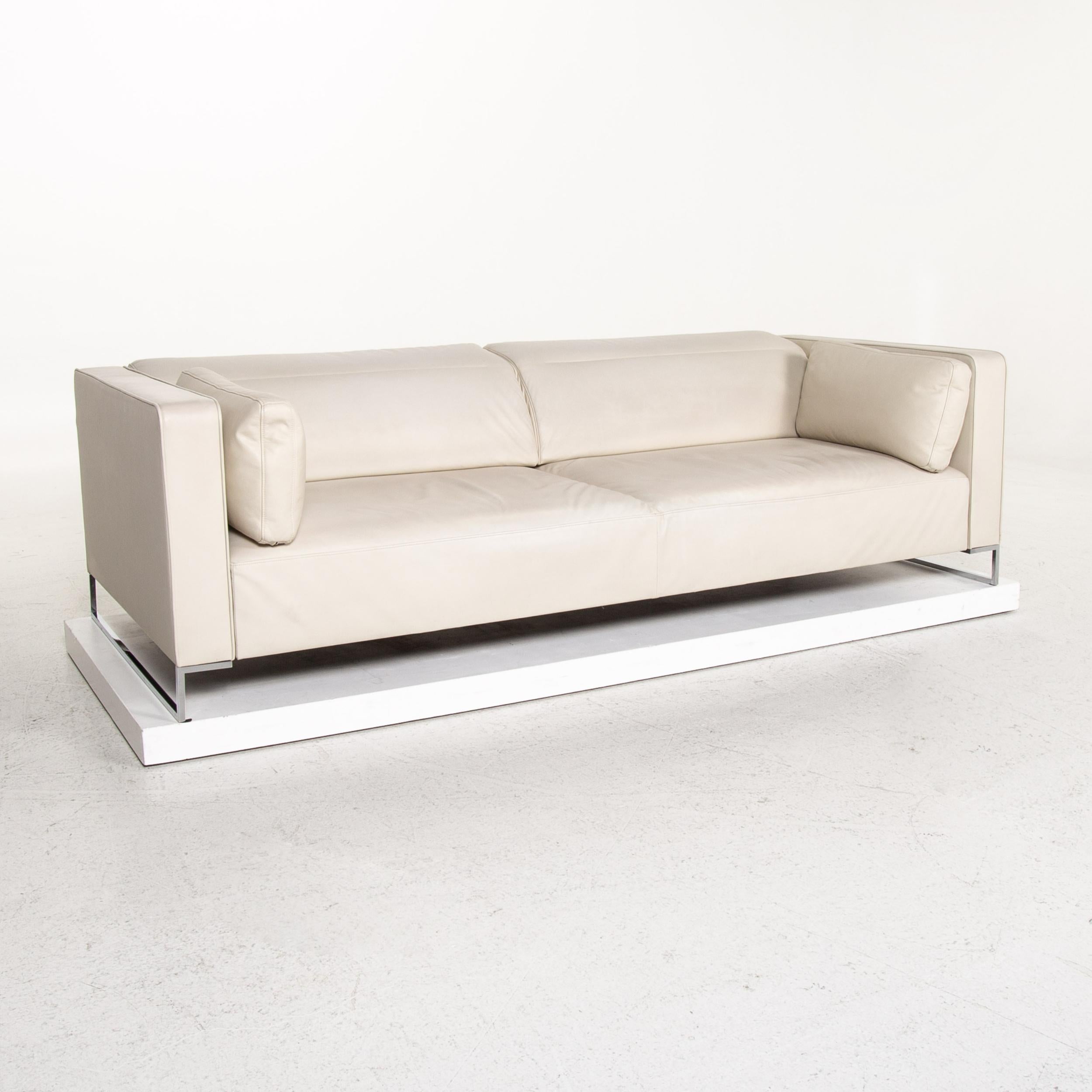 Contemporary Ligne Roset Urbani Leather Sofa Cream Three-Seat Couch For Sale
