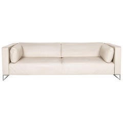 Ligne Roset Urbani Leather Sofa Cream Three-Seat Couch