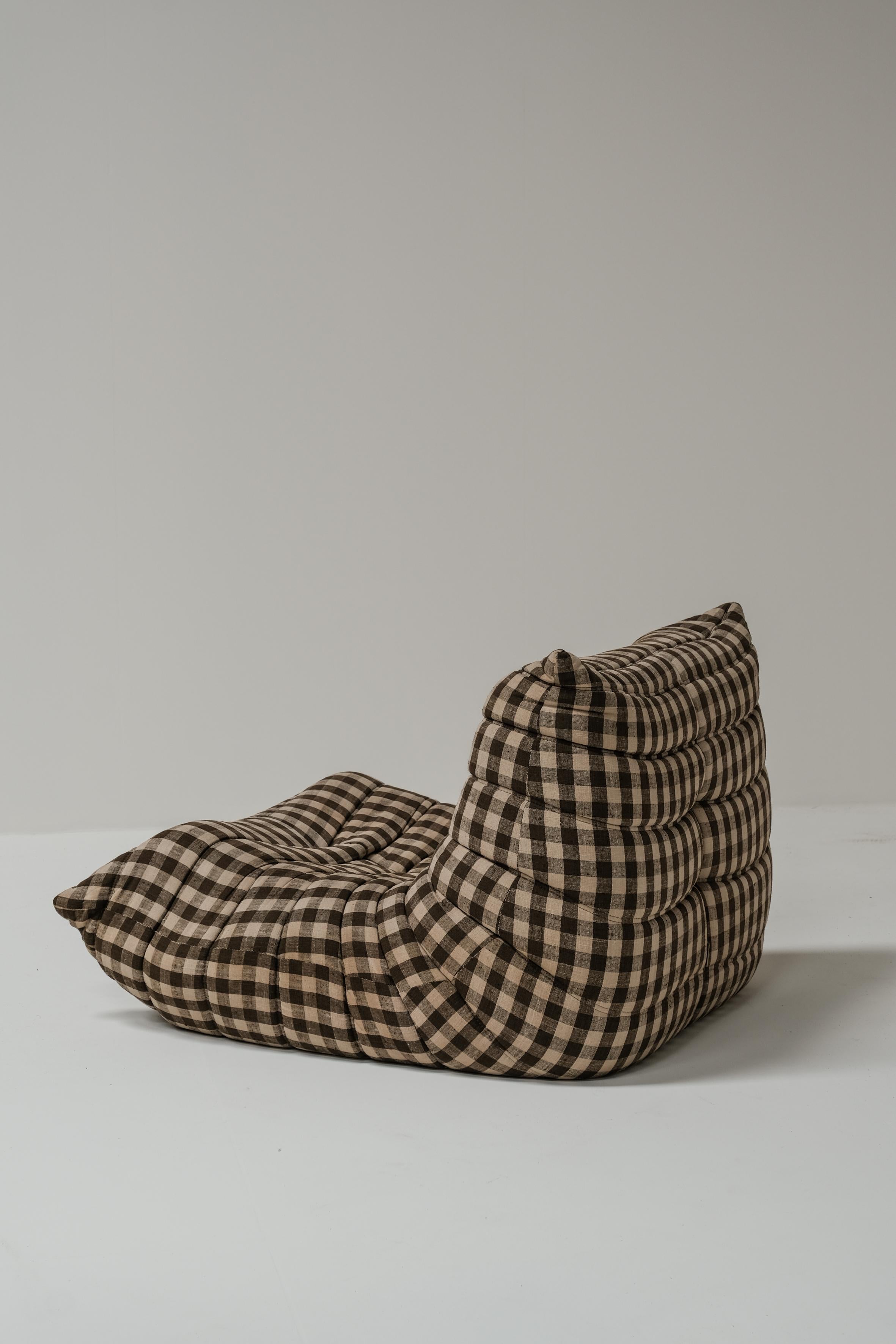 Mid-Century Modern Ligne roset vintage Togo with original checkers textile by Michel Ducaroy