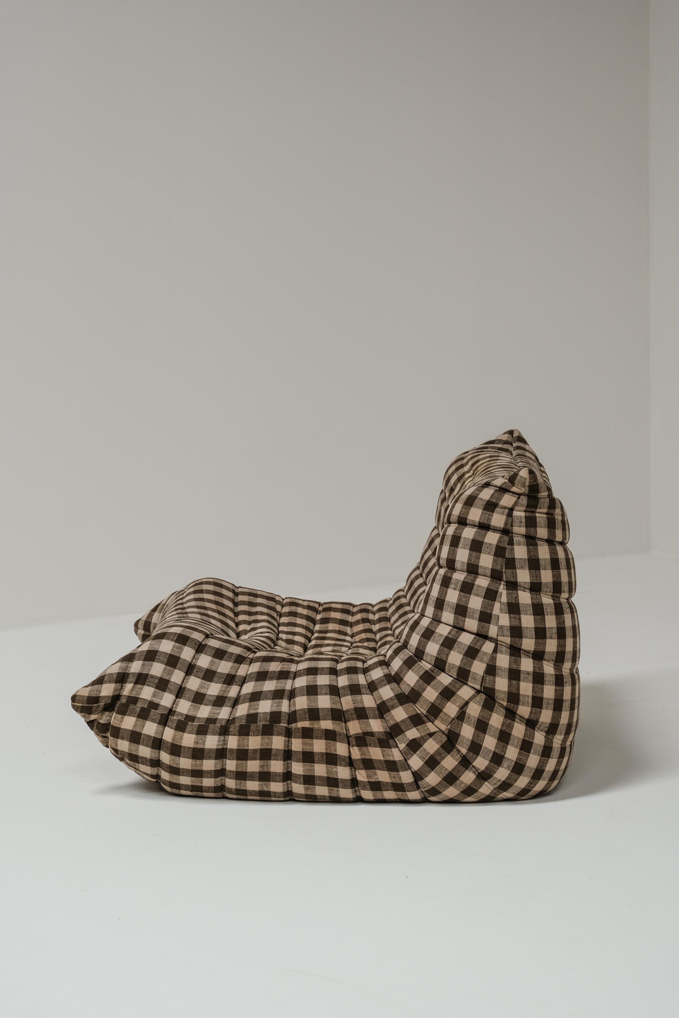 French Ligne roset vintage Togo with original checkers textile by Michel Ducaroy