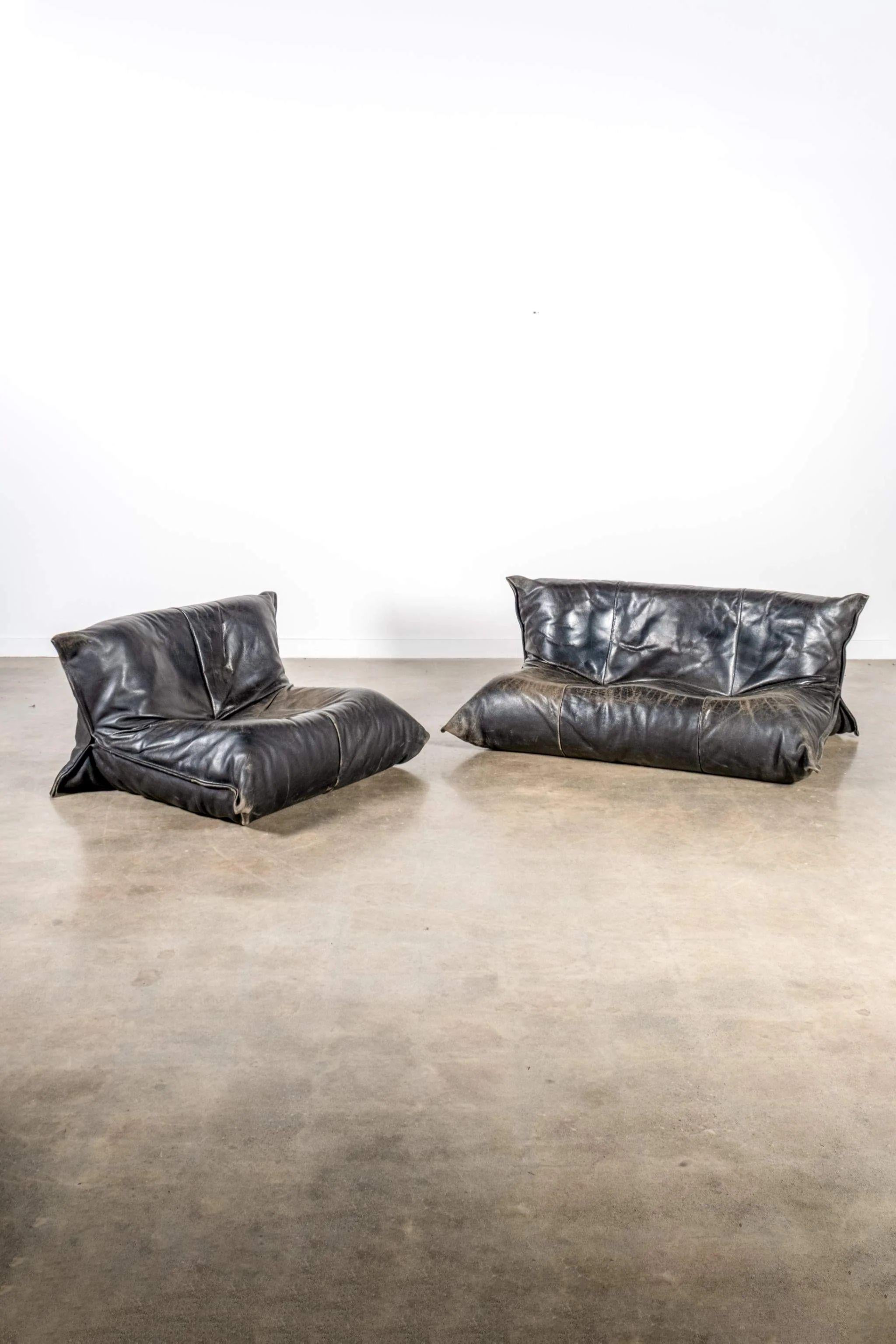 Ligne Roset Yoko 1-Seater Lounge Chair, Original Black Leather by Michel Ducaroy in vendita 5