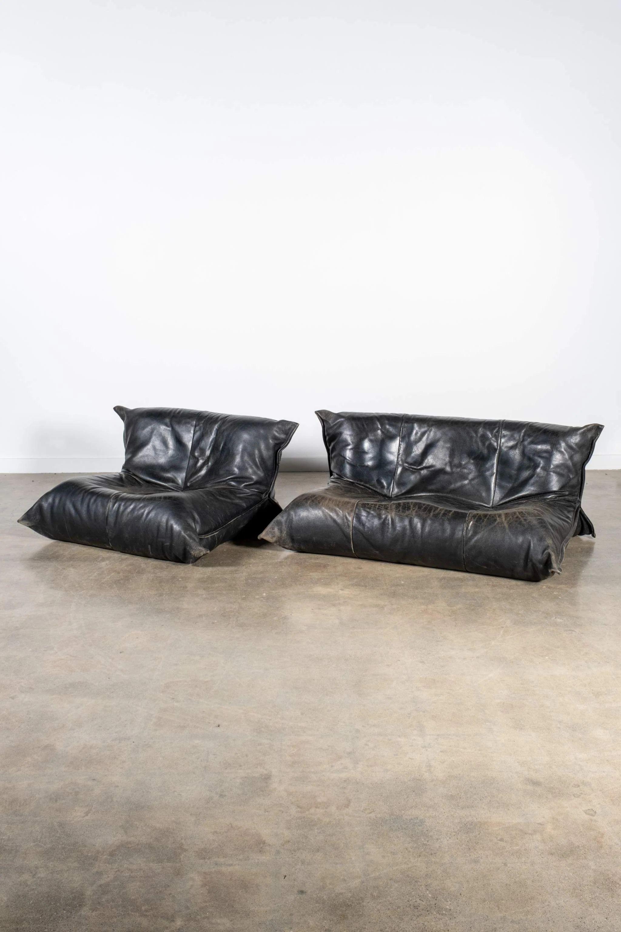 Ligne Roset Yoko 1-Seater Lounge Chair, Original Black Leather by Michel Ducaroy in vendita 6