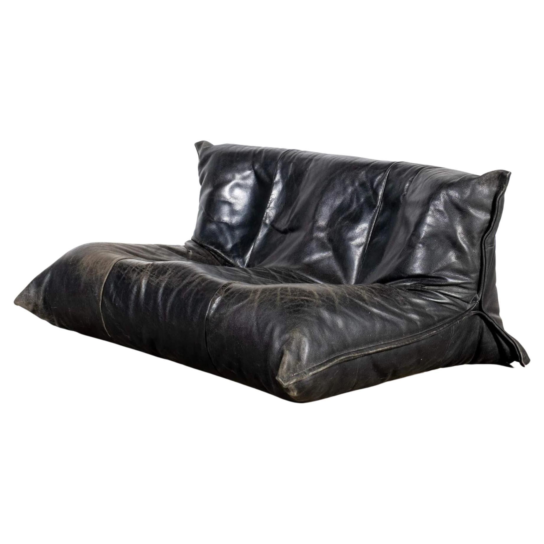 Ligne Roset Yoko 2-Seater Sofa, Original Black Leather by Michel Ducaroy For Sale