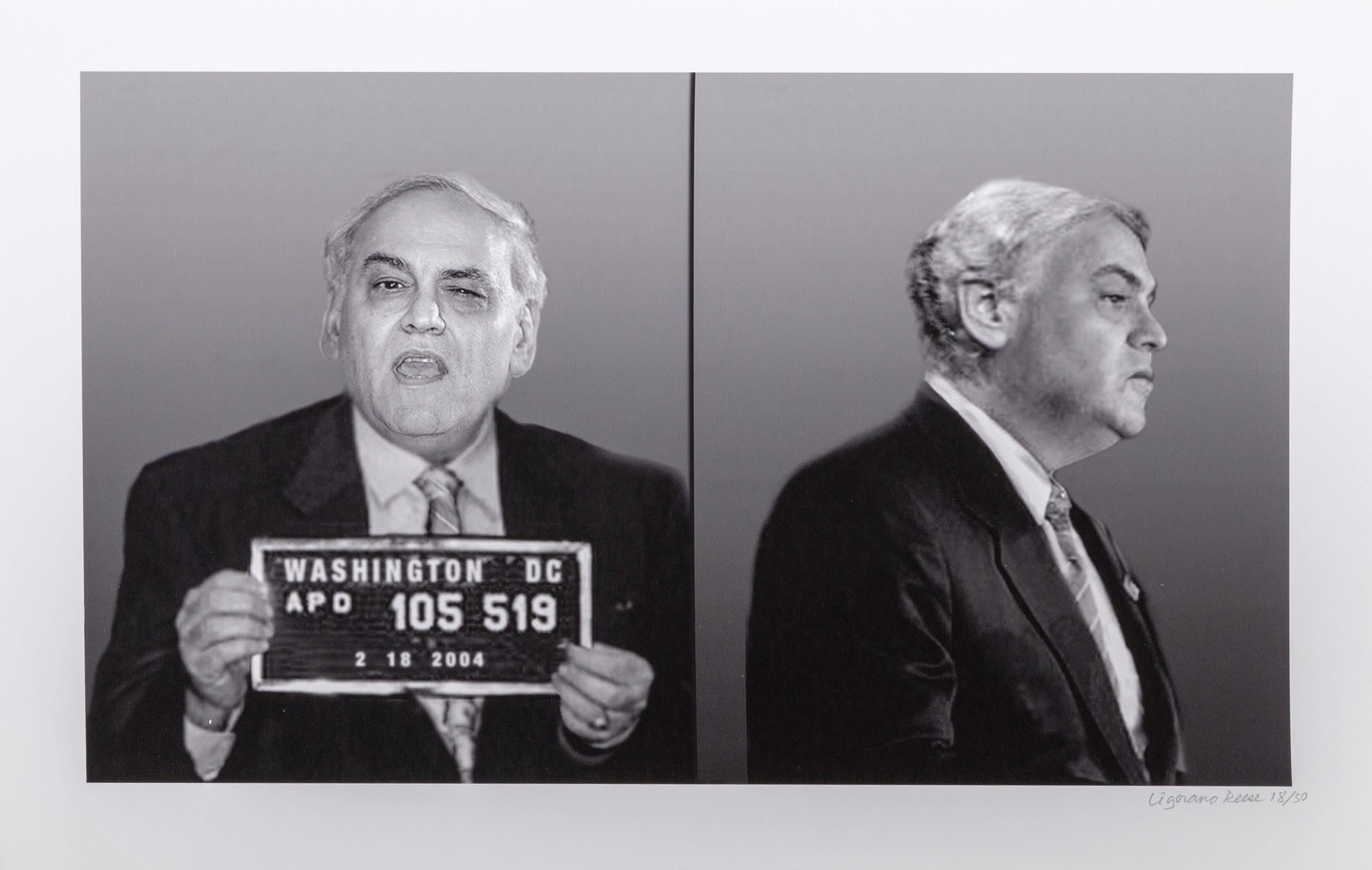 This portfolio of eight prints by the art duo, Ligorano/Reese portrays leaders from the Bush administration, photographed in a mug shot style. The date on the placard they hold is the date the artists feel they betrayed the public trust. This work